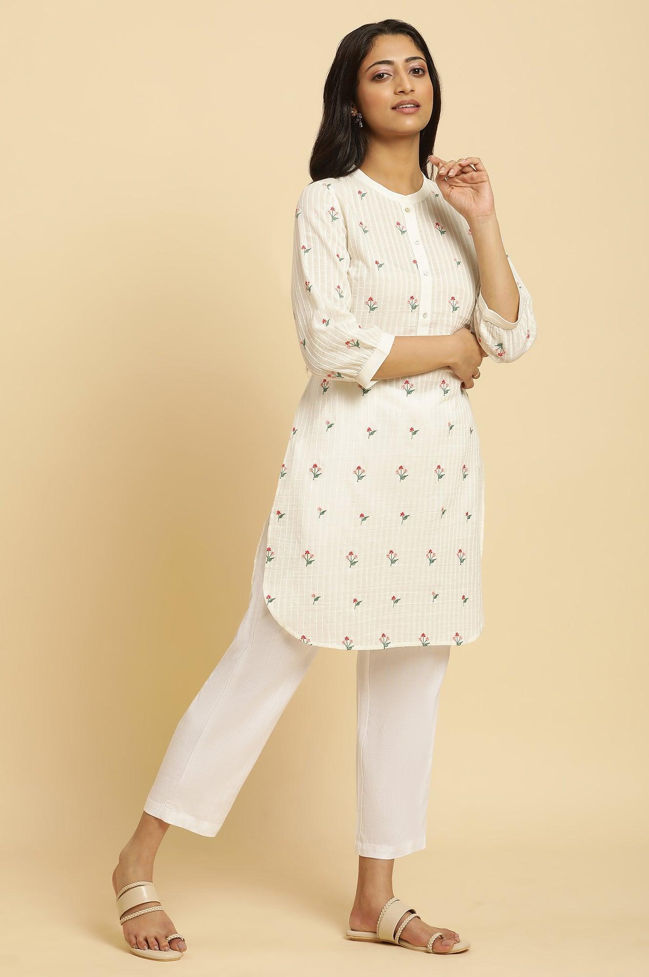 W for Woman White Embroidered Contemporary Tunic