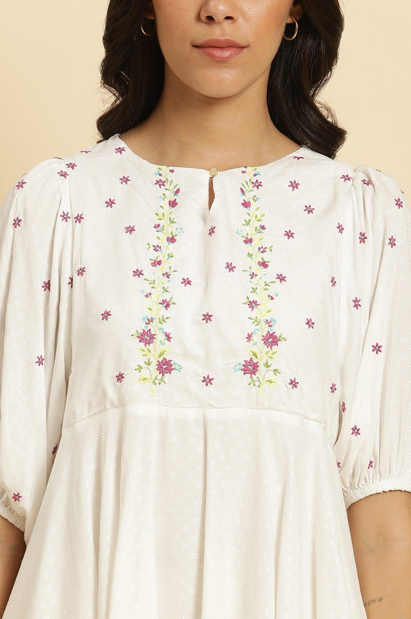 W for Woman White Peplum Cotton Top with Embroidered Yoke  Grab2Buy WforWoman Grab2Buy