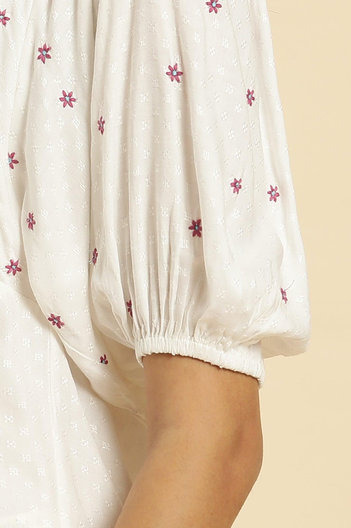 W for Woman White Peplum Cotton Top with Embroidered Yoke  Grab2Buy WforWoman Grab2Buy