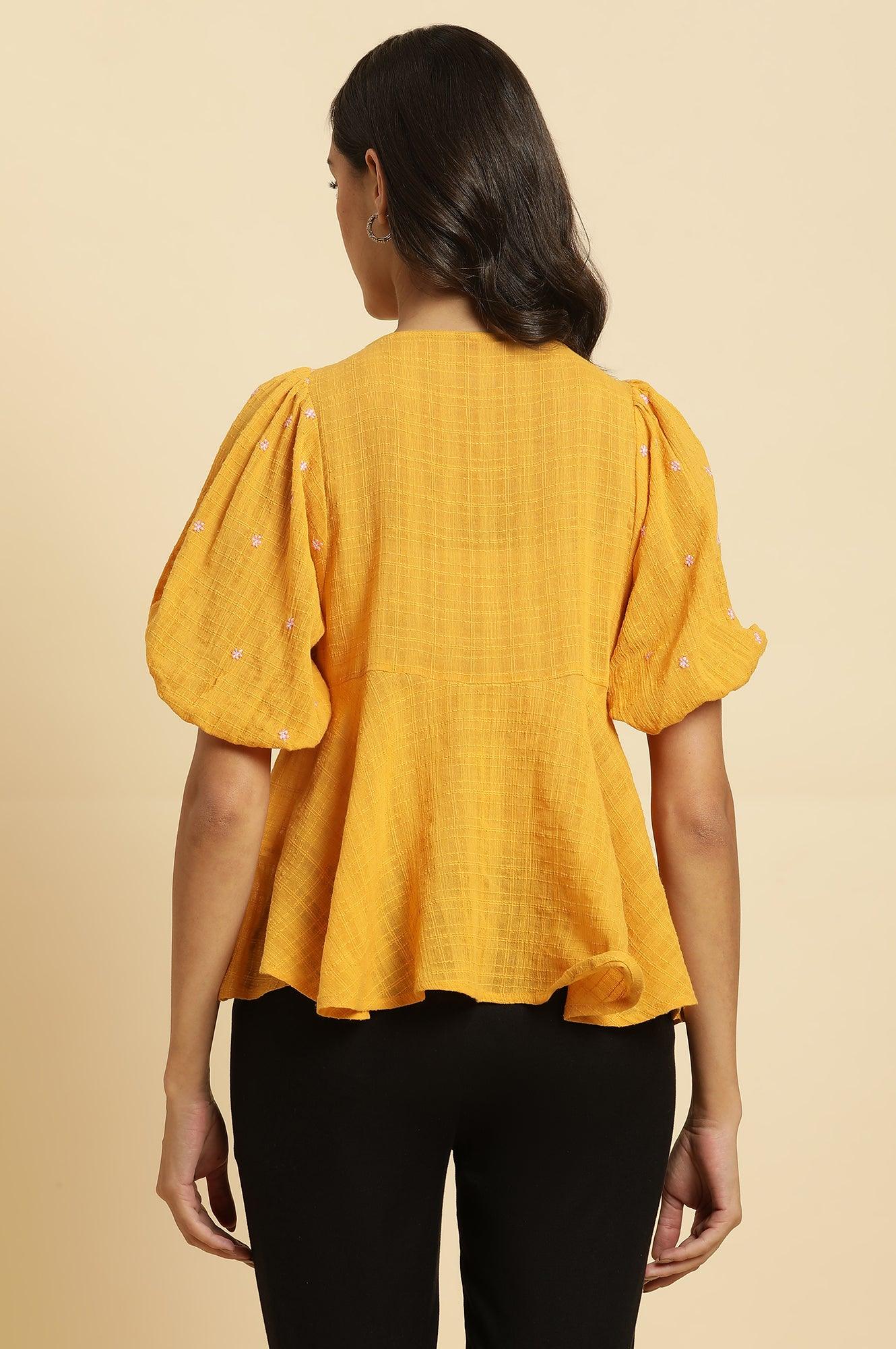 W for Woman Yellow Peplum Top With Embroidered Yoke  Grab2Buy WforWoman Grab2Buy