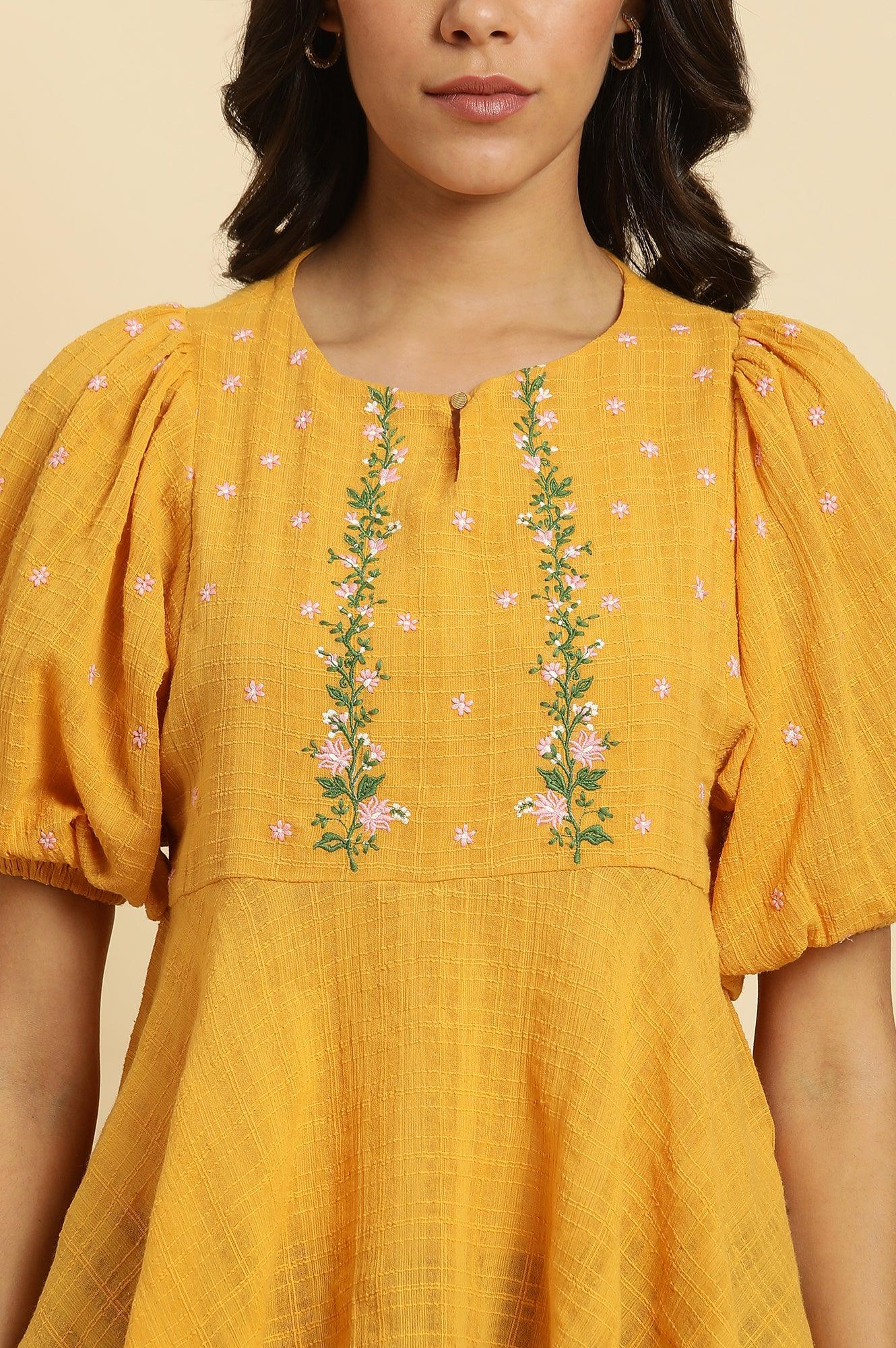 W for Woman Yellow Peplum Top With Embroidered Yoke  Grab2Buy WforWoman Grab2Buy