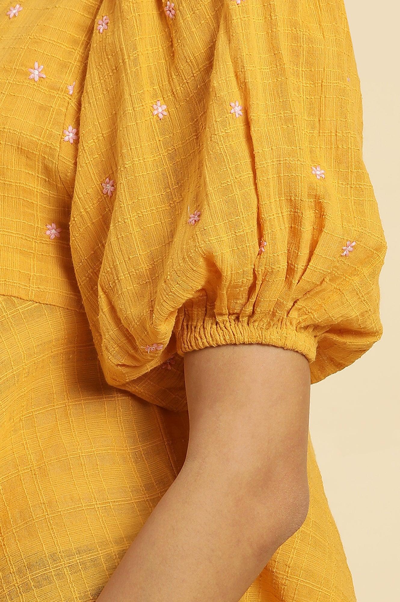 W for Woman Yellow Peplum Top With Embroidered Yoke  Grab2Buy WforWoman Grab2Buy