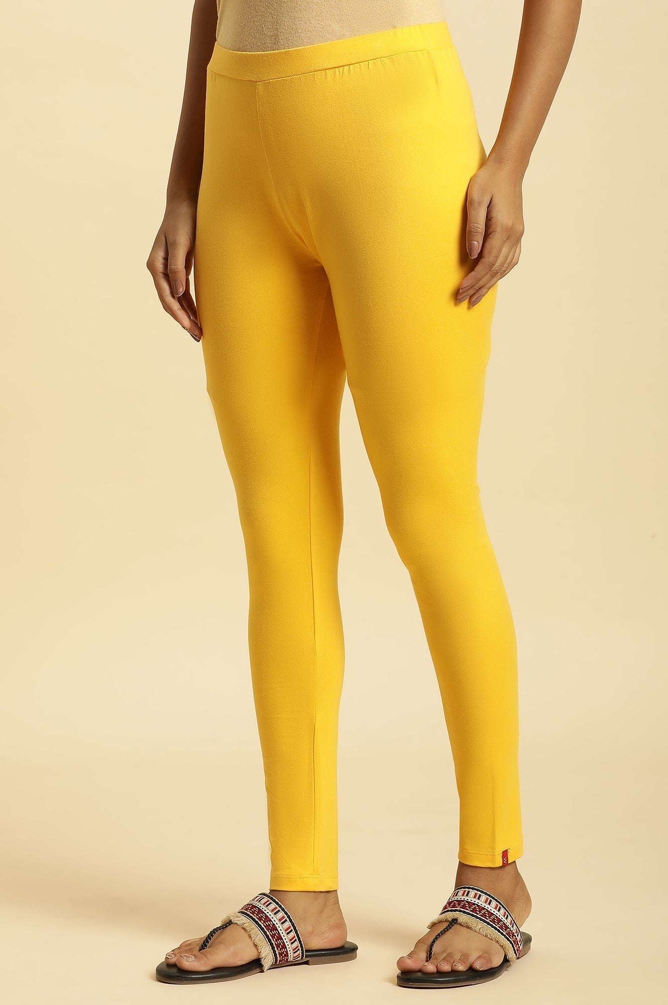 W for Woman Yellow Cotton Jersey Lycra Tights  Grab2Buy WforWoman Grab2Buy
