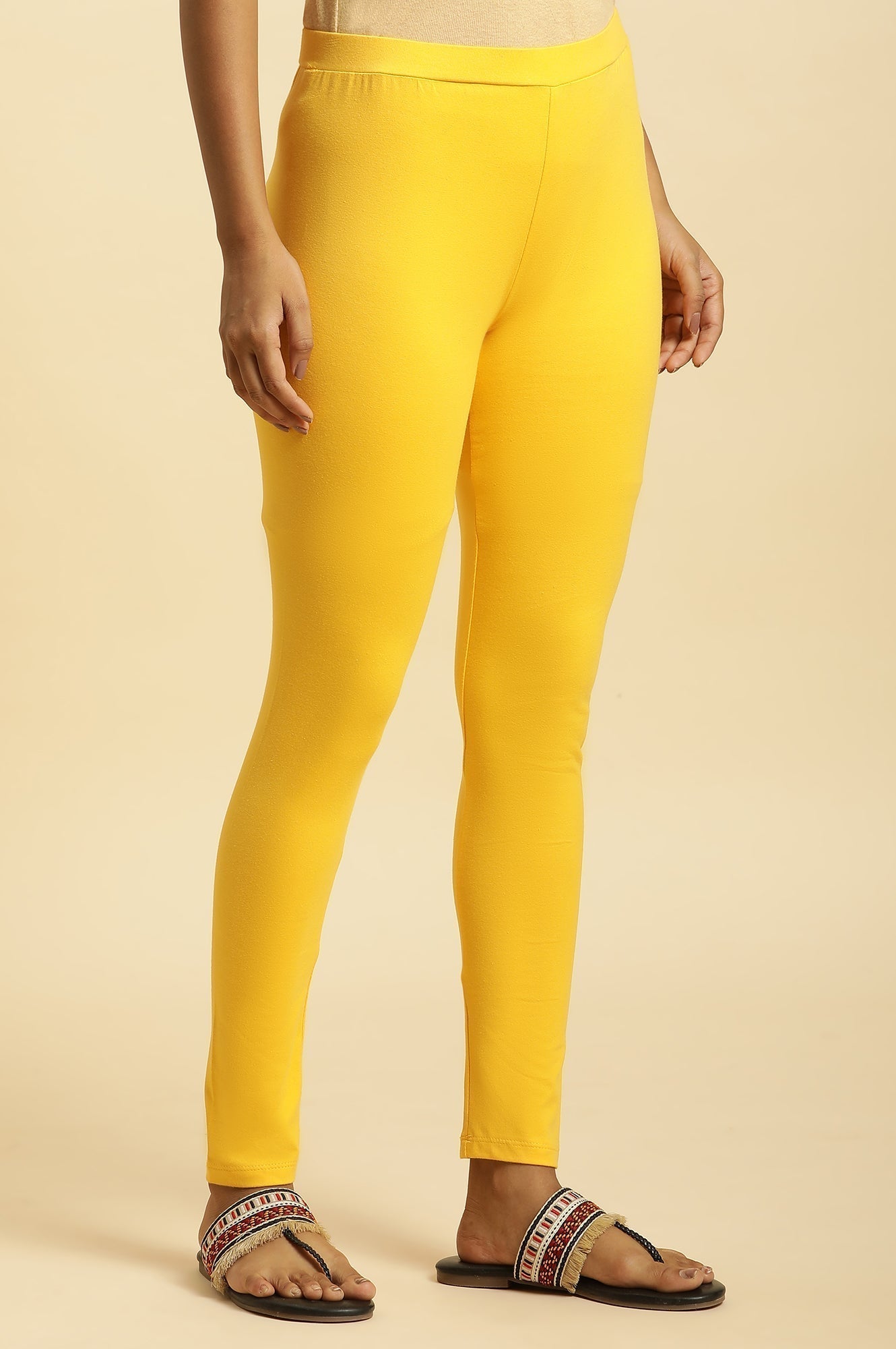 W for Woman Yellow Cotton Jersey Lycra Tights  Grab2Buy WforWoman Grab2Buy