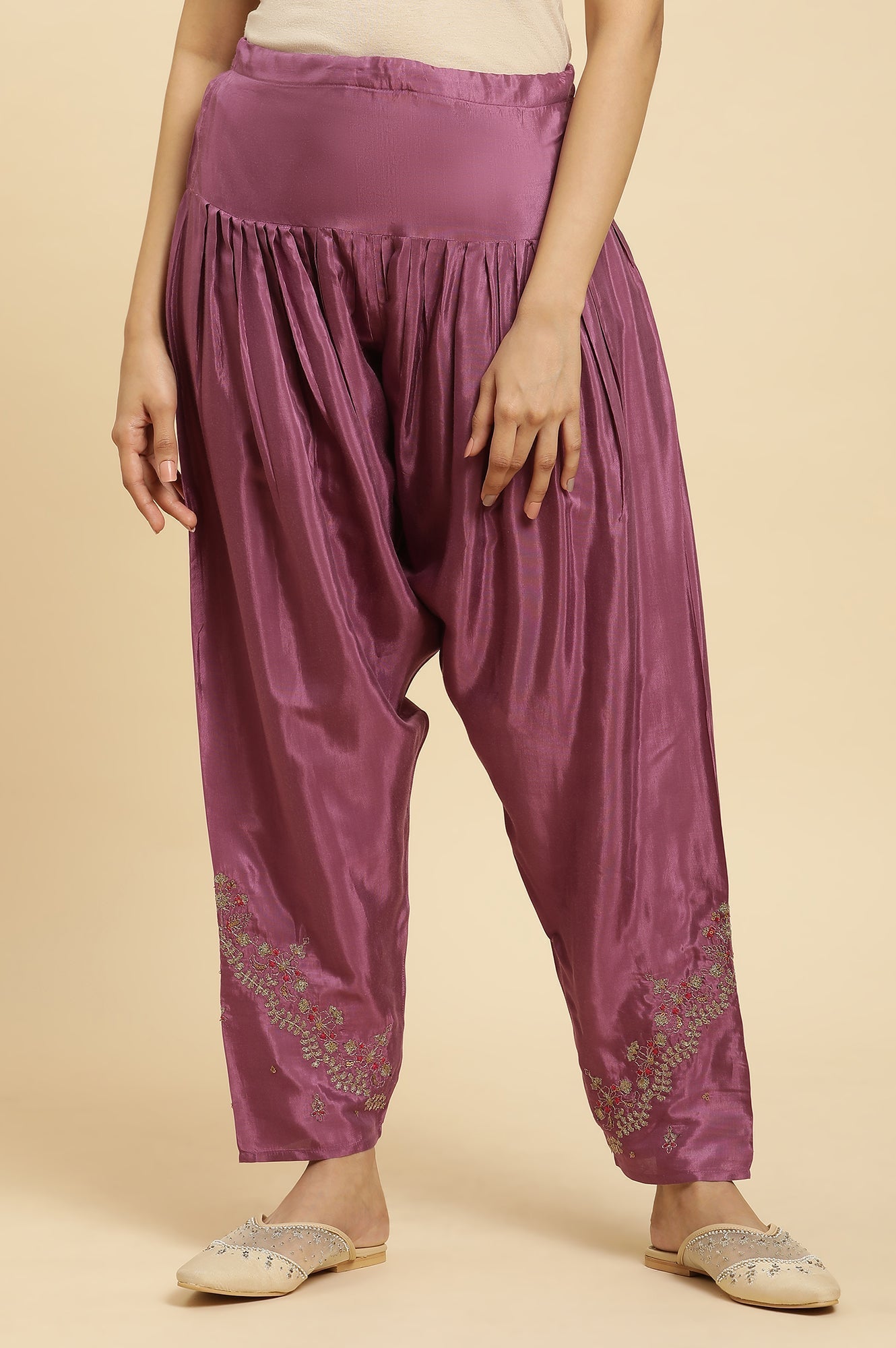 W for Woman Purple Pleated Shantung Salwar