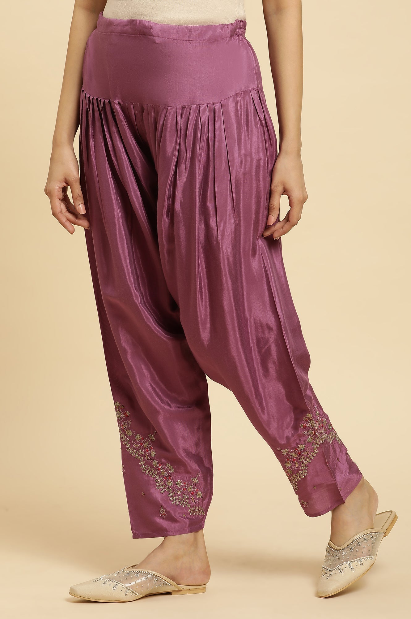 W for Woman Purple Pleated Shantung Salwar