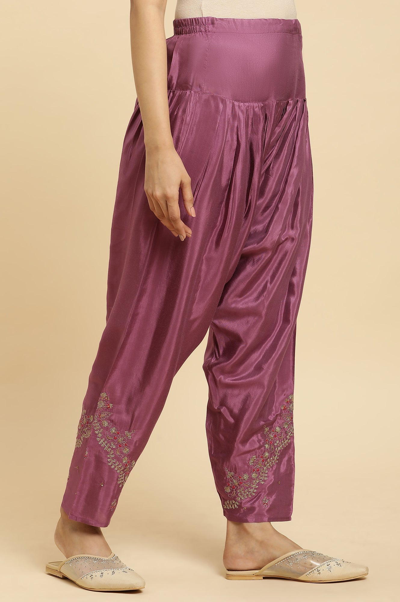 W for Woman Purple Pleated Shantung Salwar