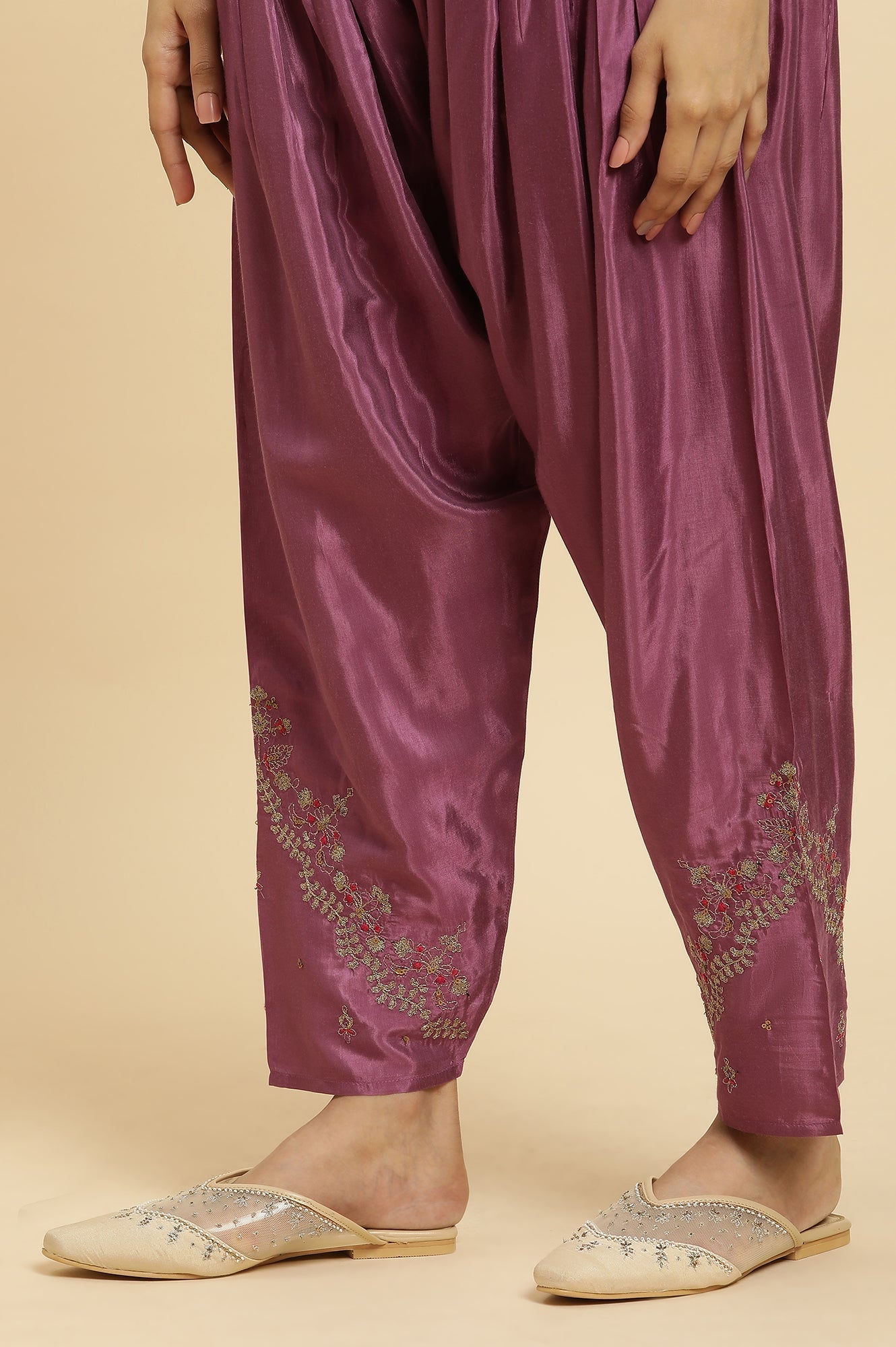 W for Woman Purple Pleated Shantung Salwar