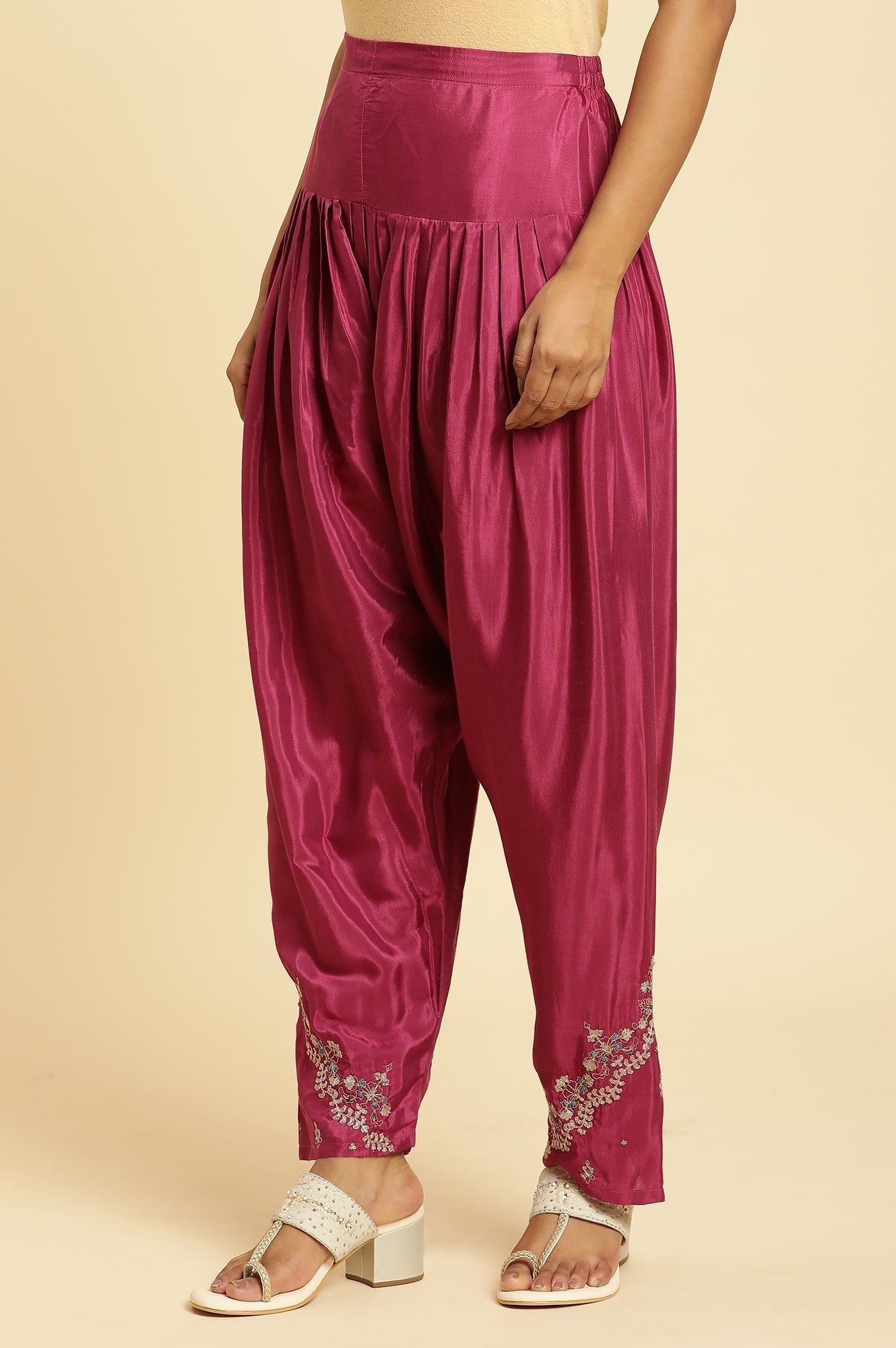 W for Woman Purple Pleated Shantung Salwar