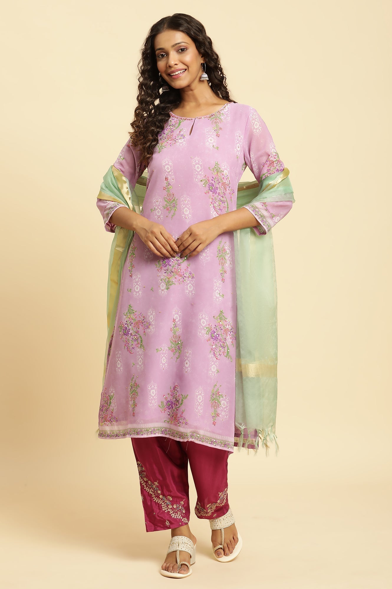 W for Woman Purple Pleated Shantung Salwar