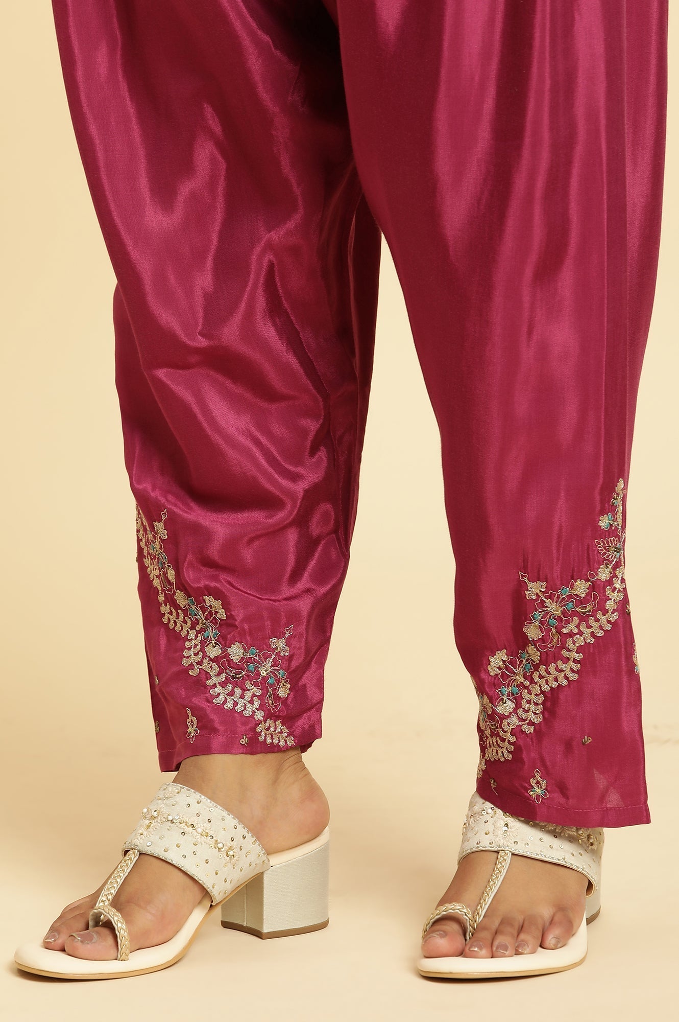 W for Woman Purple Pleated Shantung Salwar