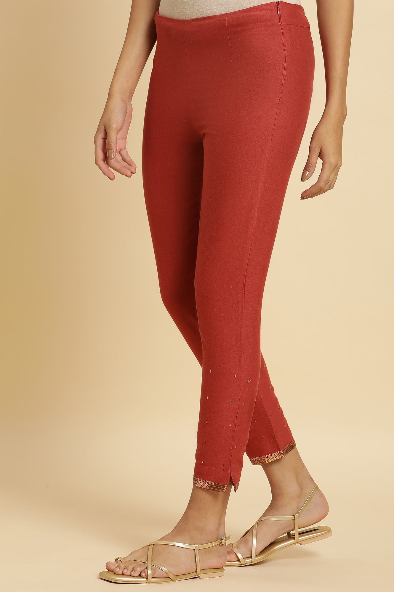 W for Woman Red Geometric Printed American Crepe Straight Kurta with Slim Pant Set