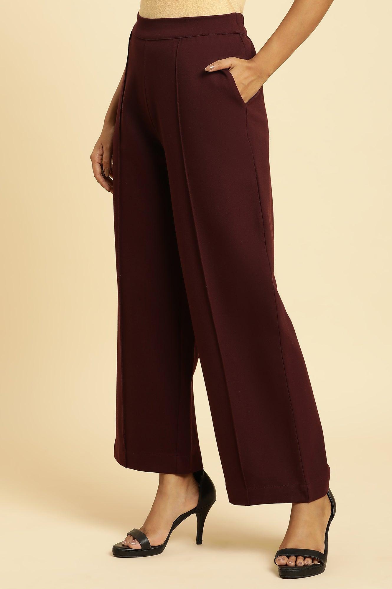 W for Woman Wine Pin Tuck Trouser Pants  Grab2Buy WforWoman Grab2Buy