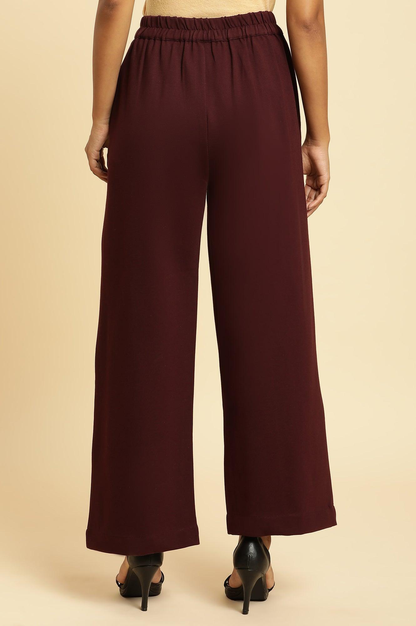 W for Woman Wine Pin Tuck Trouser Pants  Grab2Buy WforWoman Grab2Buy