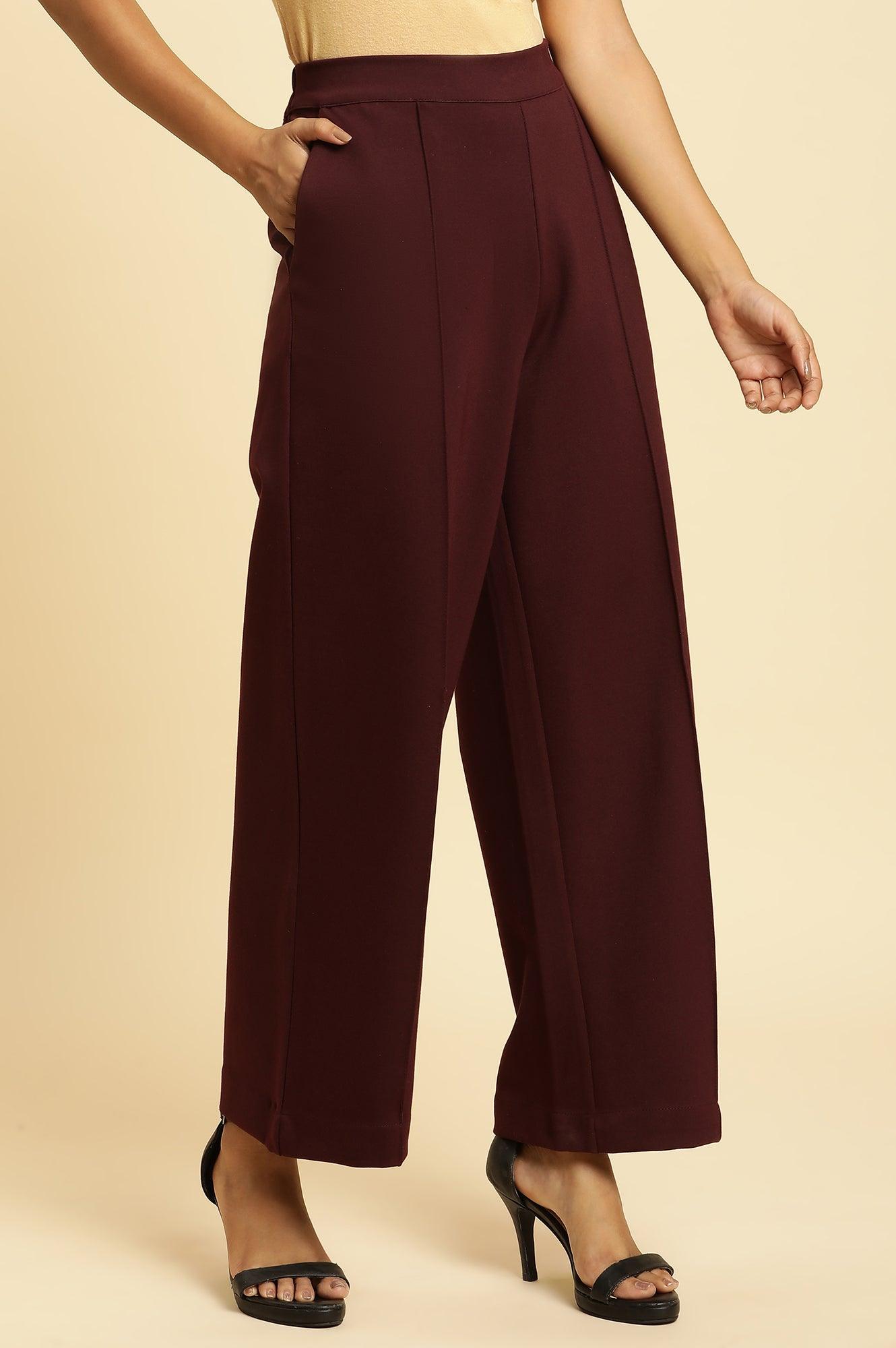 W for Woman Wine Pin Tuck Trouser Pants  Grab2Buy WforWoman Grab2Buy