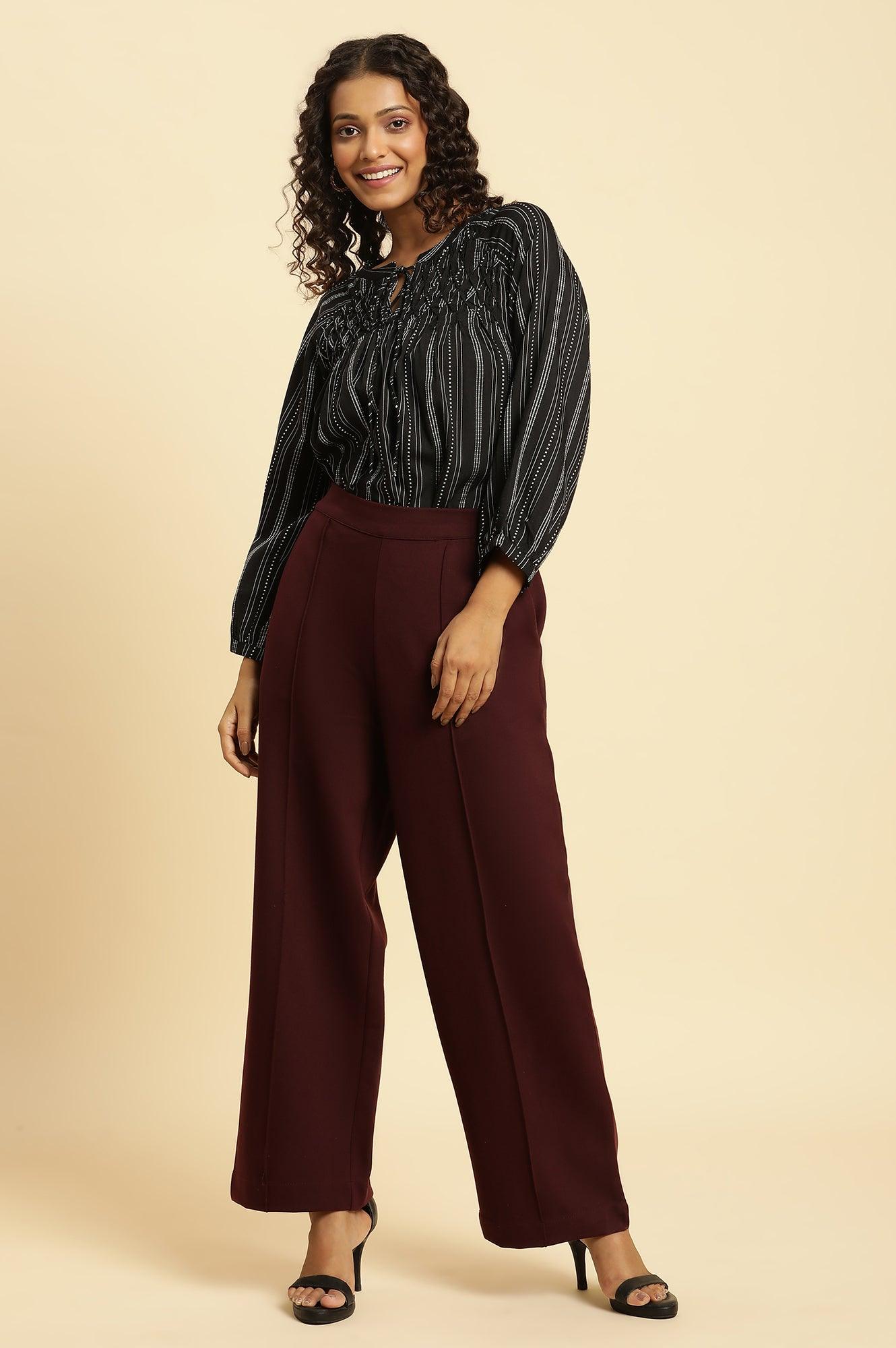 W for Woman Wine Pin Tuck Trouser Pants  Grab2Buy WforWoman Grab2Buy