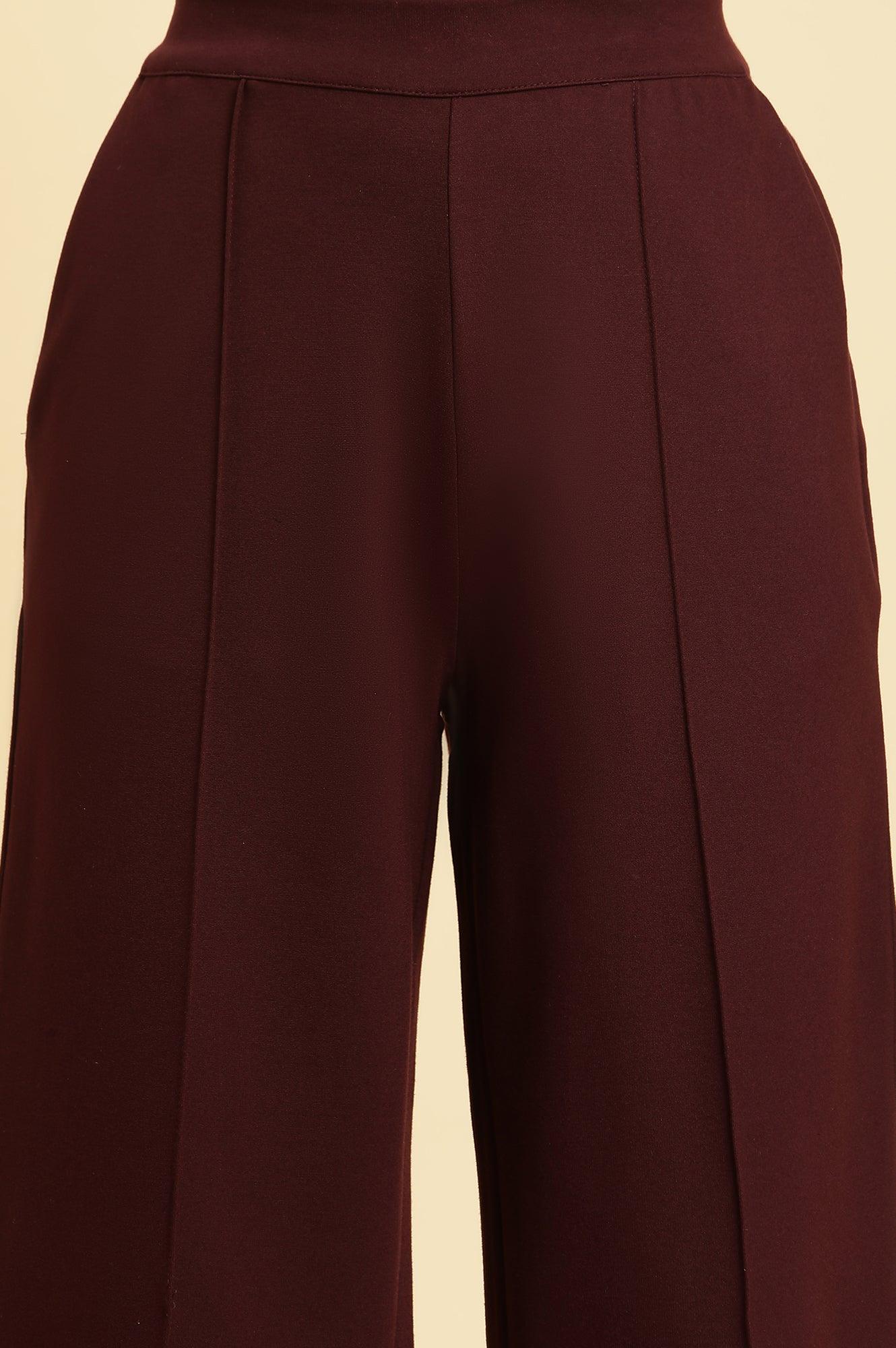 W for Woman Wine Pin Tuck Trouser Pants  Grab2Buy WforWoman Grab2Buy