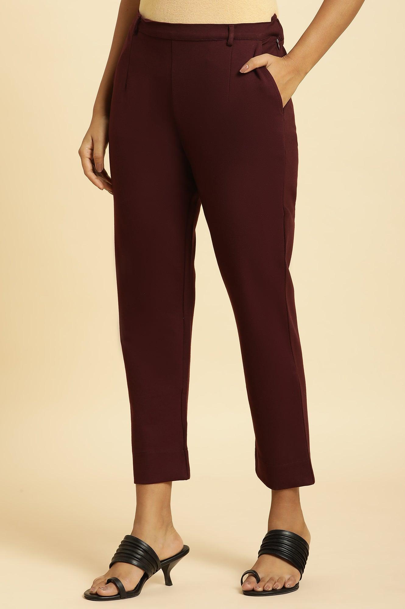 W for Woman Wine Slim Fit Elasticated Western Pants  Grab2Buy WforWoman Grab2Buy