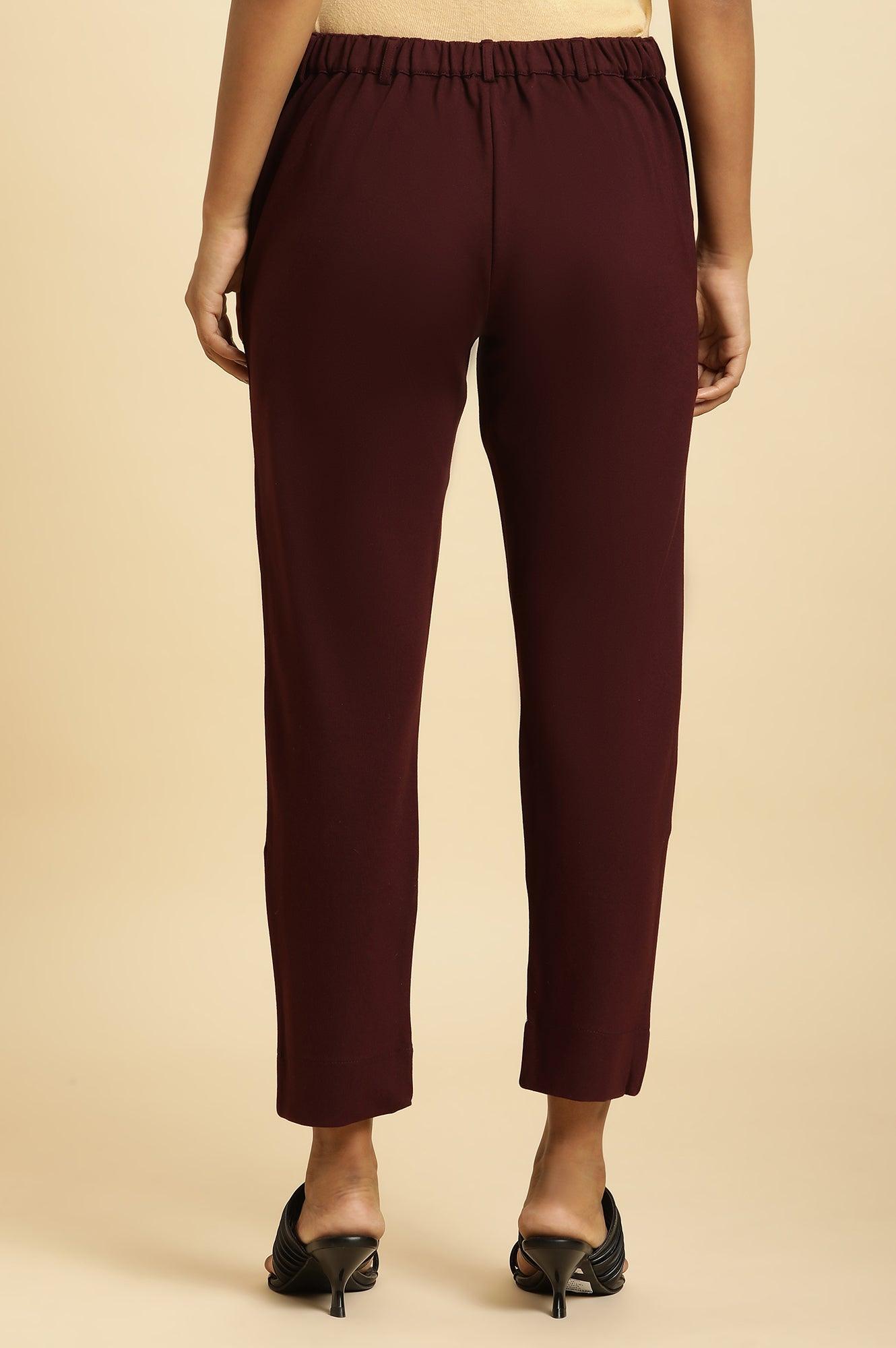 W for Woman Wine Slim Fit Elasticated Western Pants  Grab2Buy WforWoman Grab2Buy