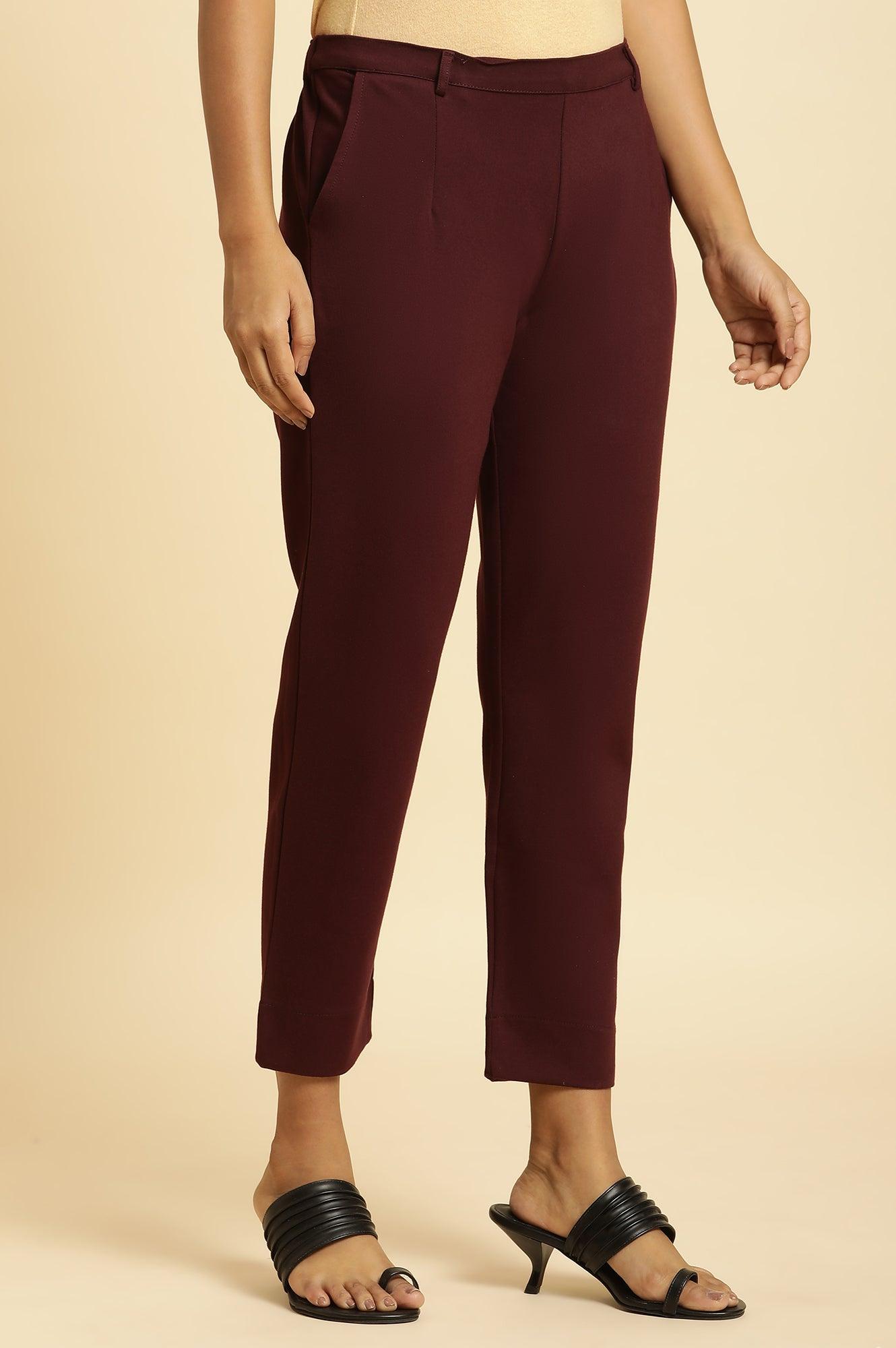 W for Woman Wine Slim Fit Elasticated Western Pants  Grab2Buy WforWoman Grab2Buy
