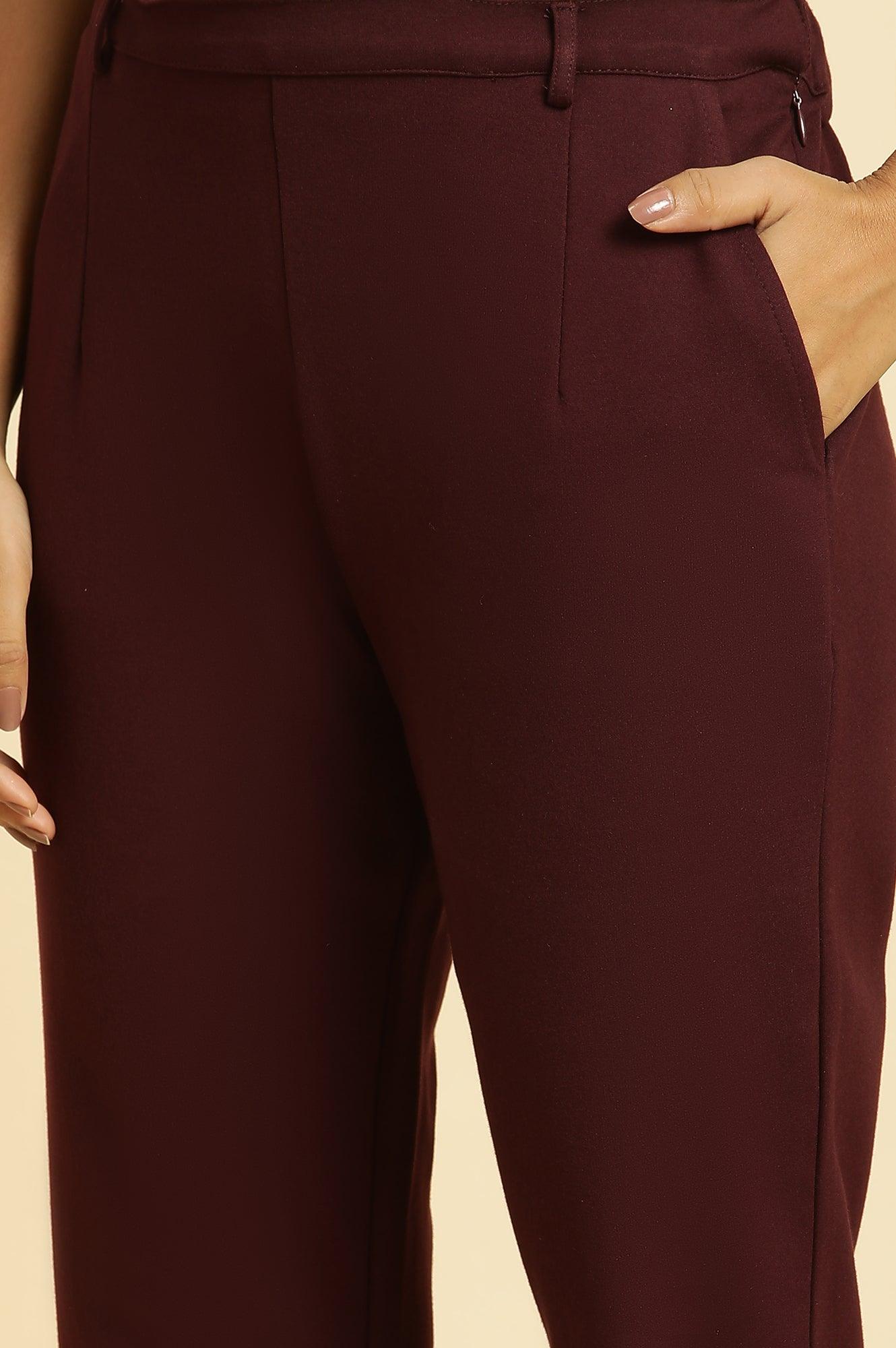 W for Woman Wine Slim Fit Elasticated Western Pants  Grab2Buy WforWoman Grab2Buy