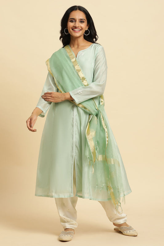 W for Woman Bright Green Organza Dupatta