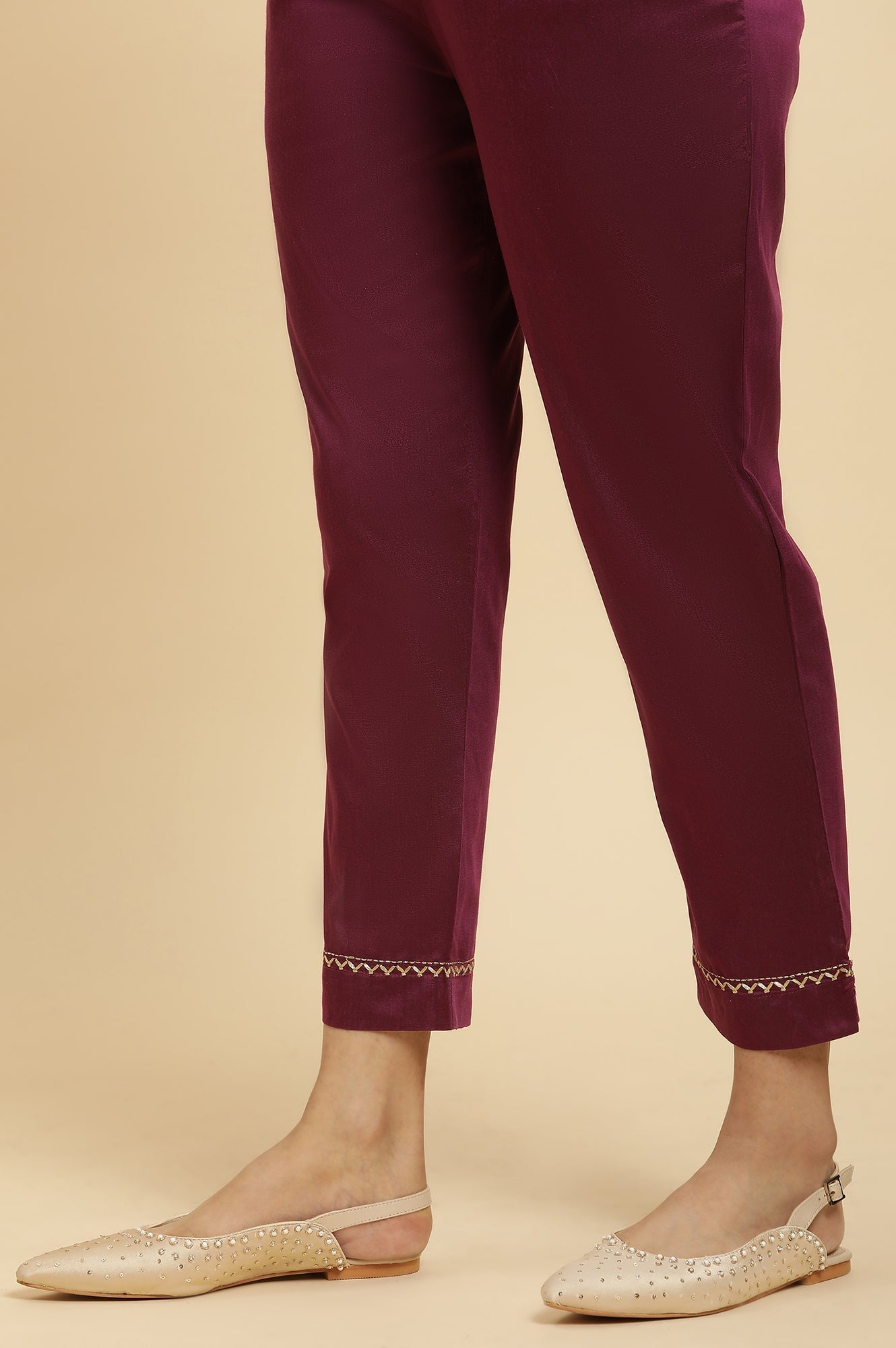W for Woman Purple Metallic Embroidered Kurta, Pants And Dupatta Set