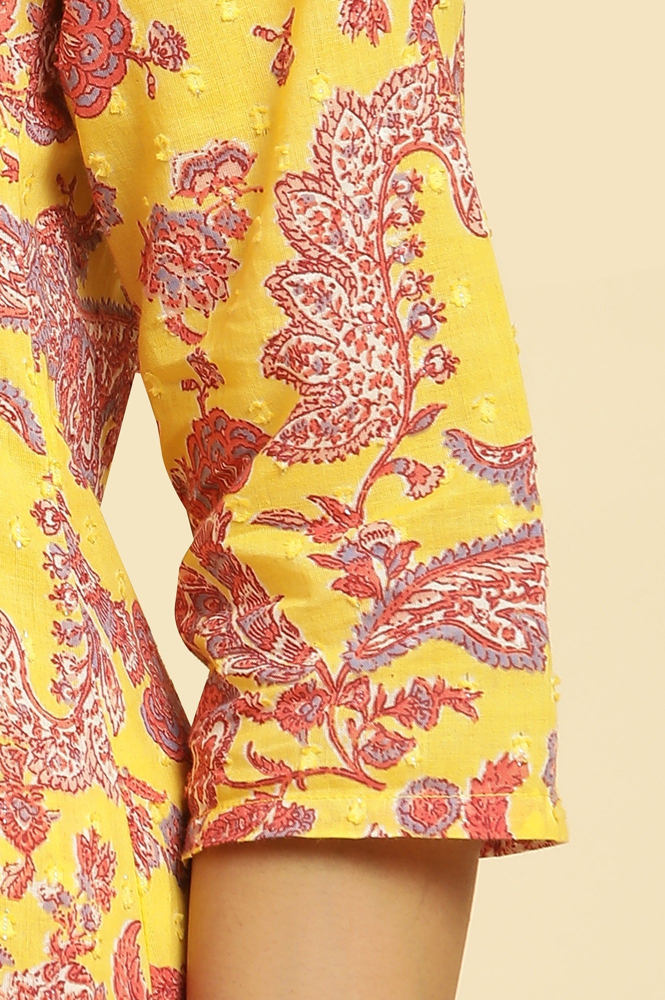 W for Woman Yellow Floral Printed Cotton Kurta And Pants Co-Ord Set