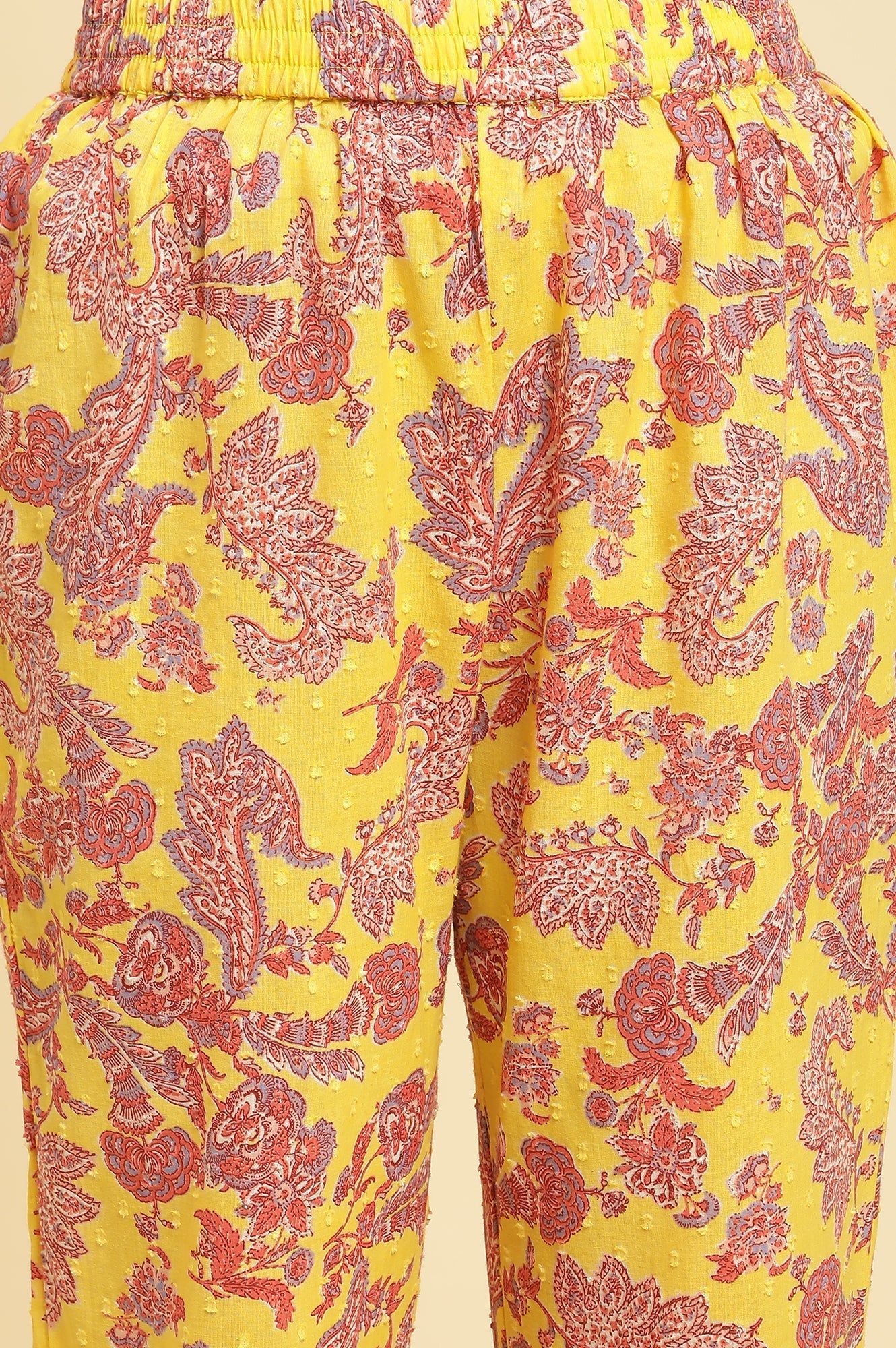 W for Woman Yellow Floral Printed Cotton Kurta And Pants Co-Ord Set