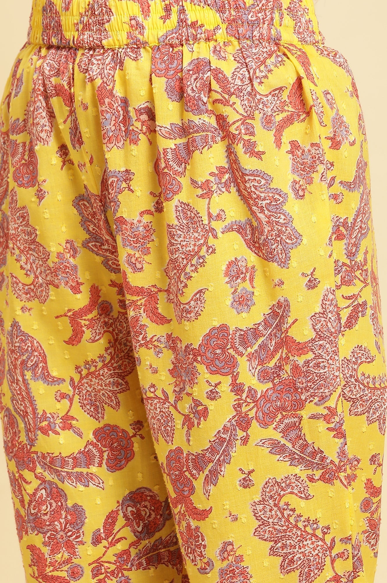W for Woman Yellow Floral Printed Cotton Kurta And Pants Co-Ord Set