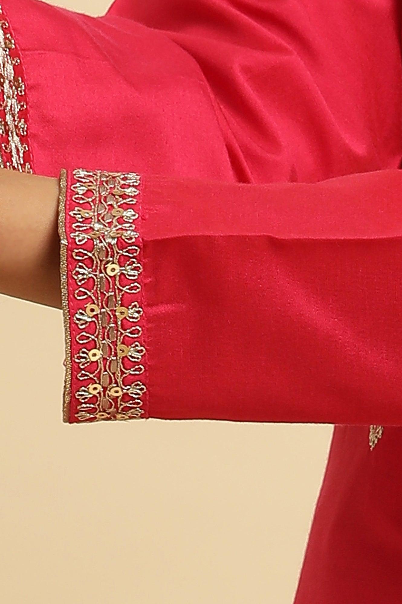 W for Woman Pink Zari Embroidered Straight Kurta, Pant And Dupatta Set