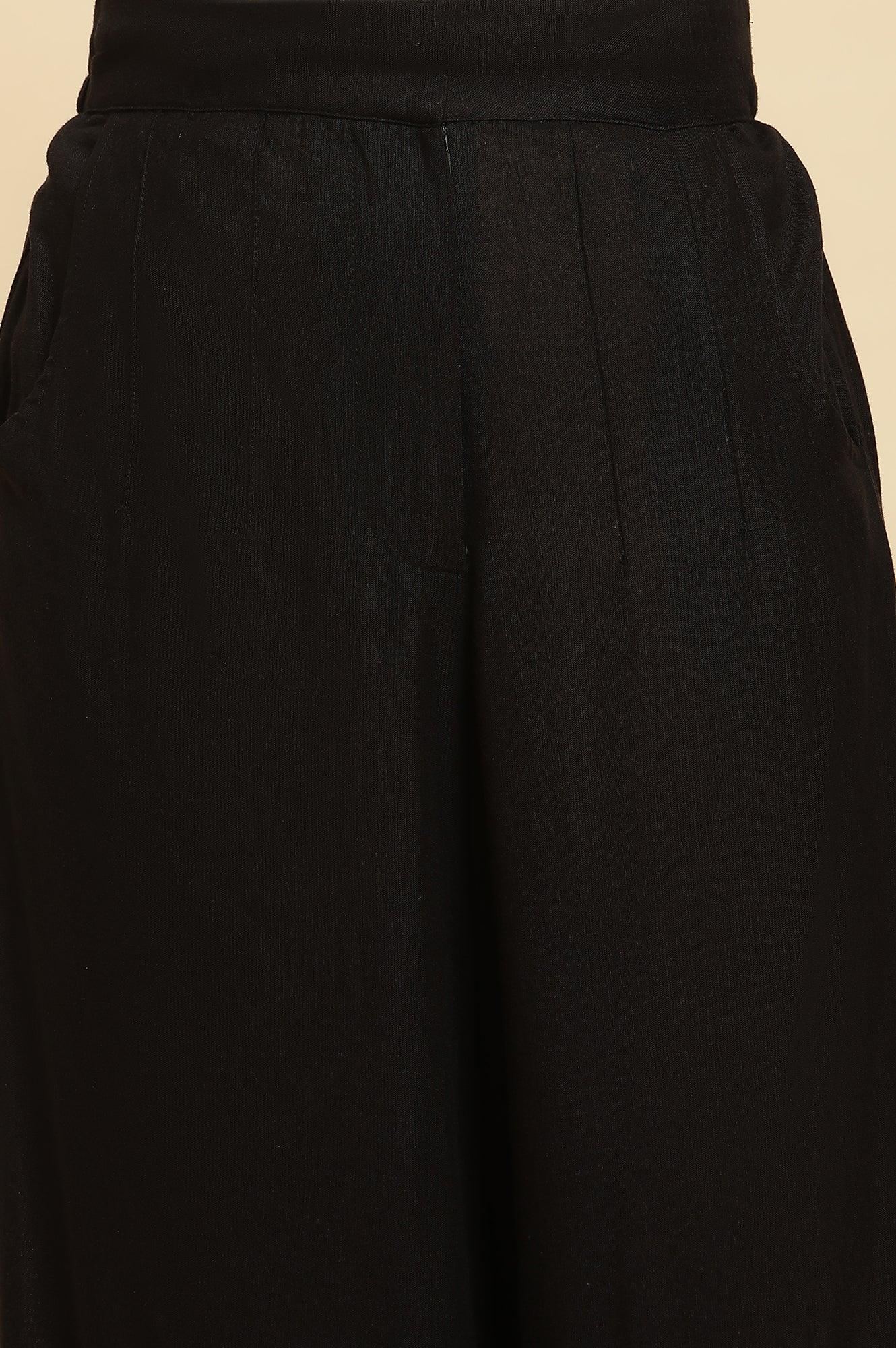 W for Woman Black Cotton Schiffli Top And Pants Co-Ord Set
