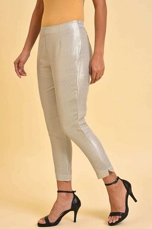 W for Woman Silver Jacquard Slim Pants