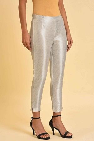 W for Woman Silver Jacquard Slim Pants