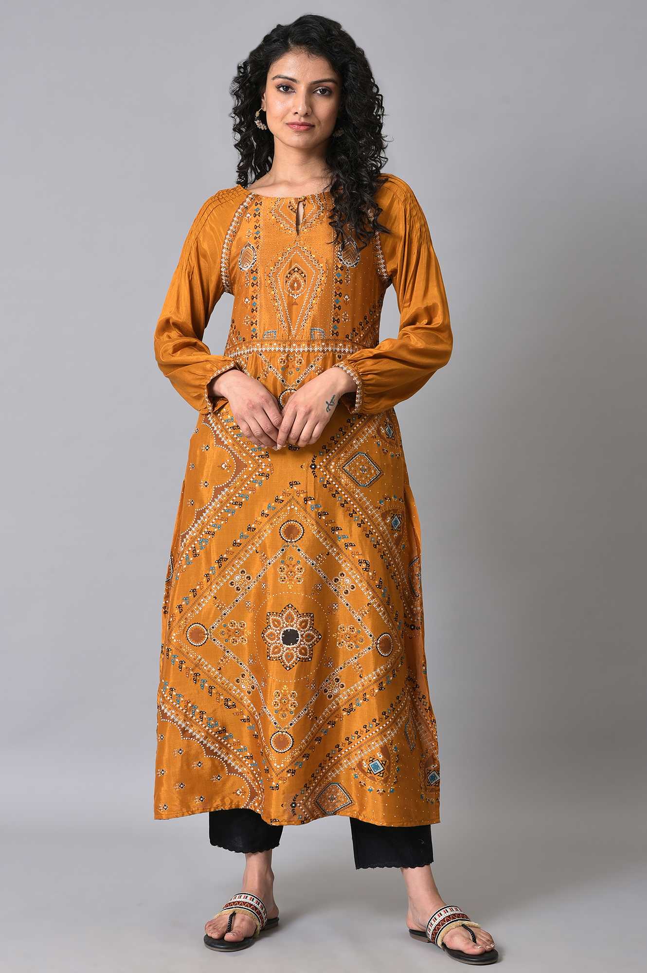 W for Woman Dark Yellow Printed kurta