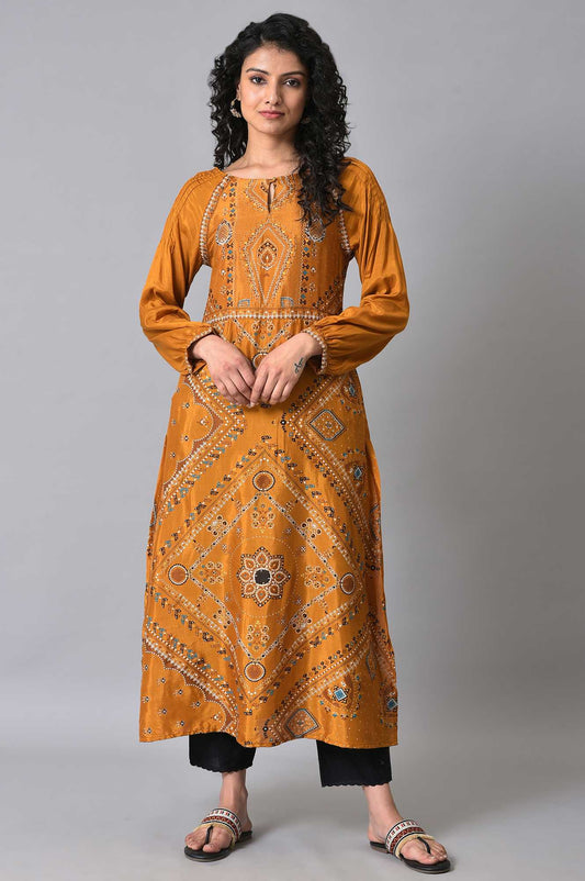 W for Woman Dark Yellow Printed kurta