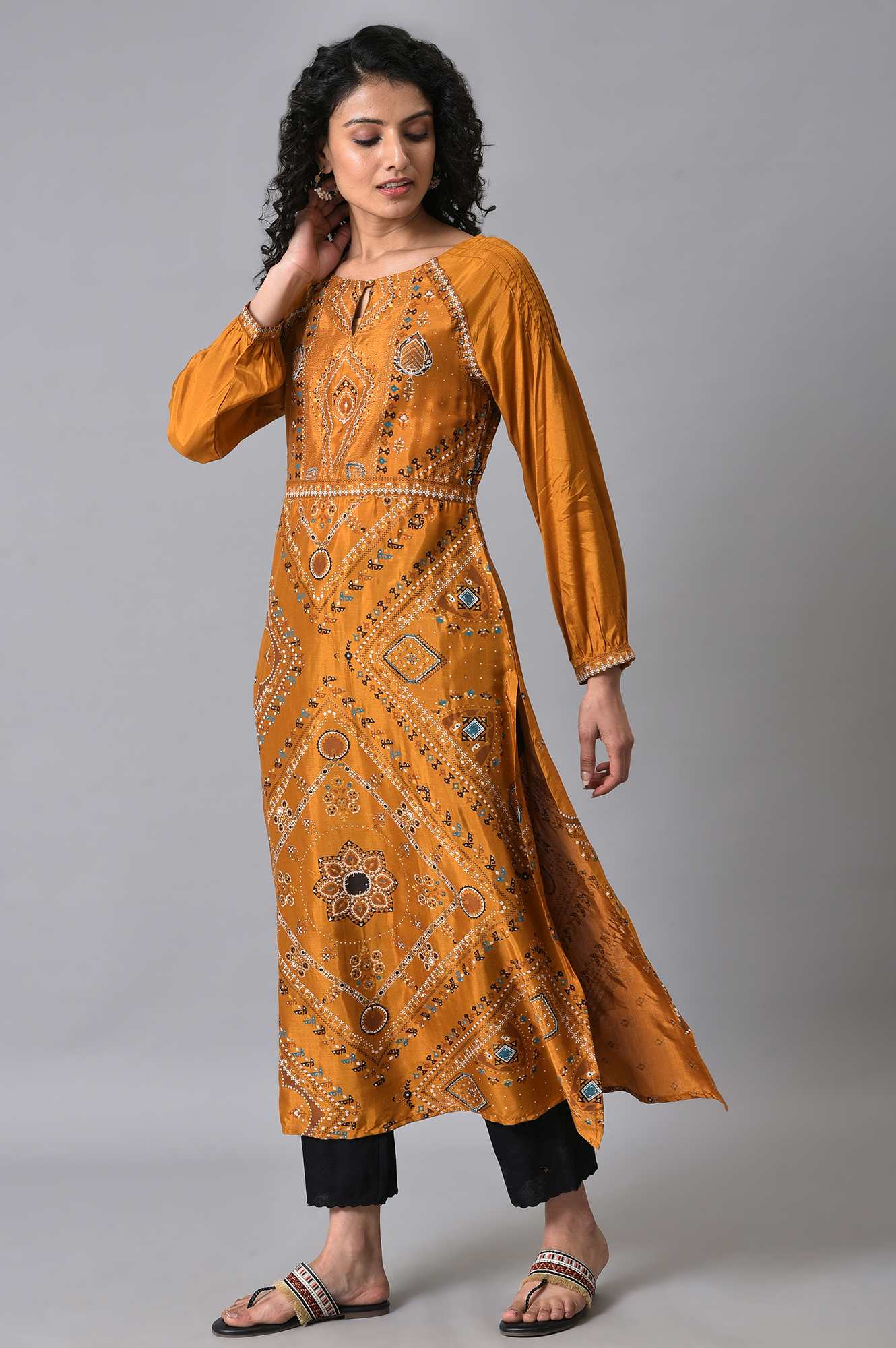 W for Woman Dark Yellow Printed kurta