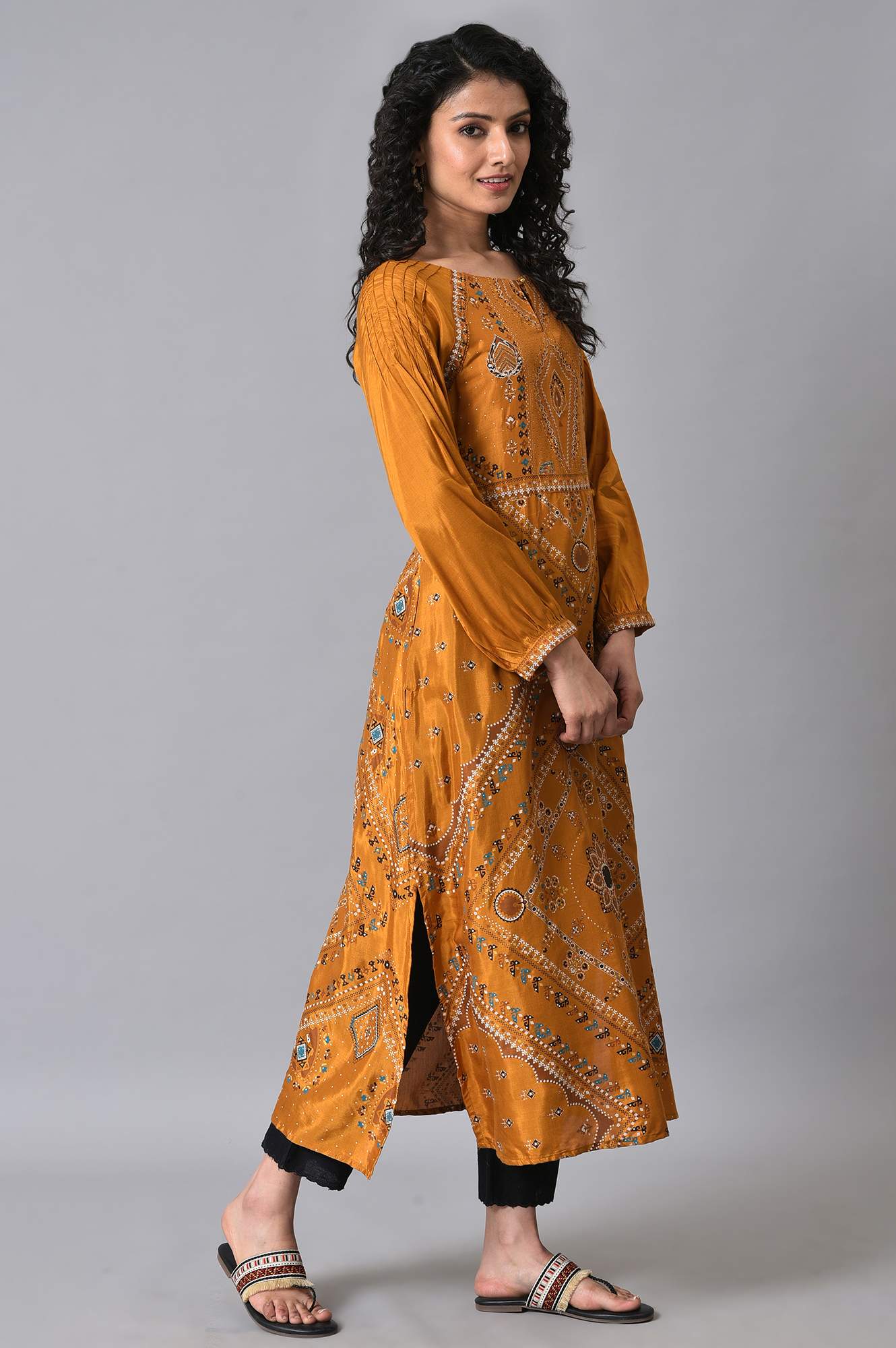 W for Woman Dark Yellow Printed kurta