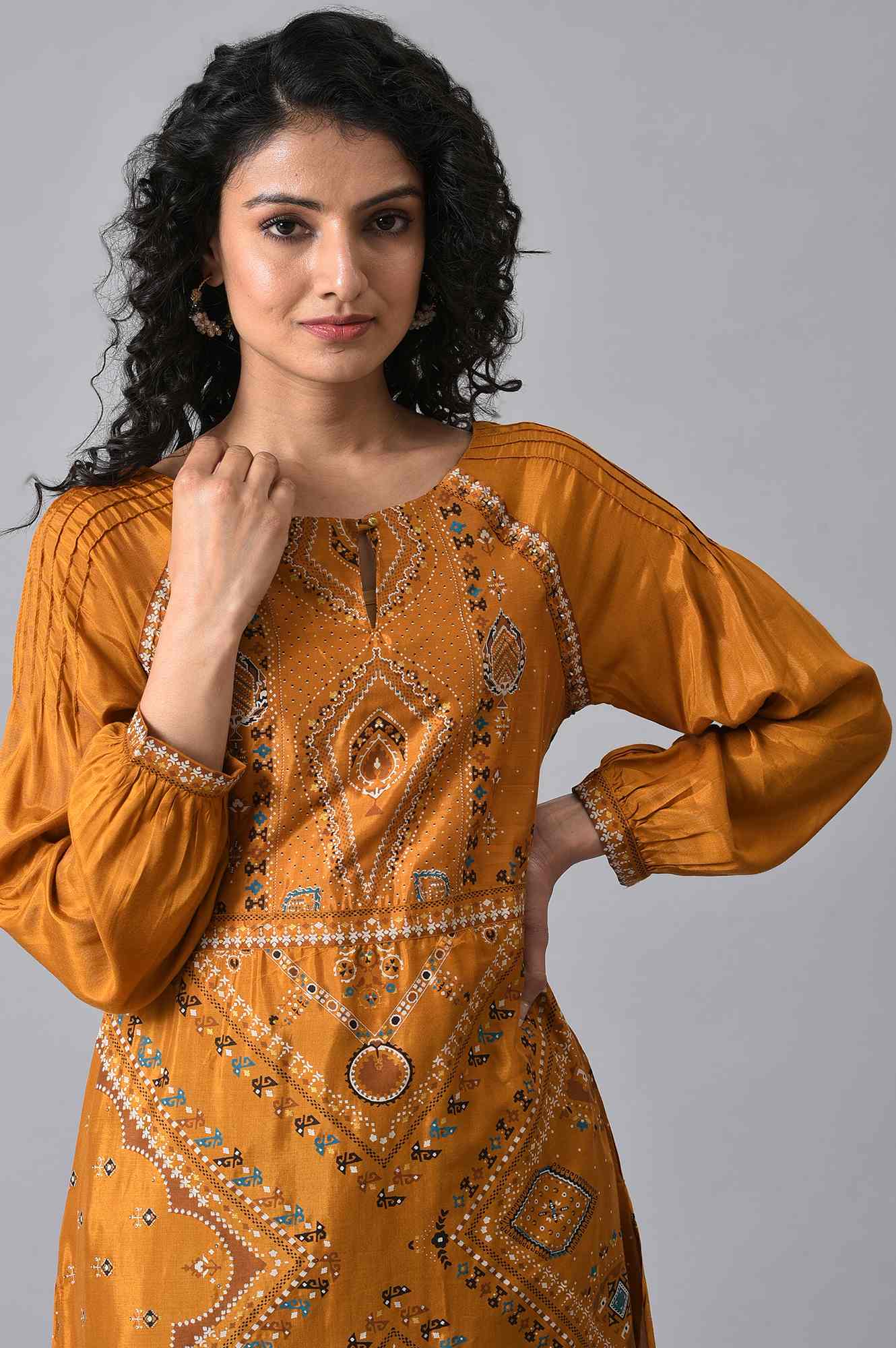 W for Woman Dark Yellow Printed kurta