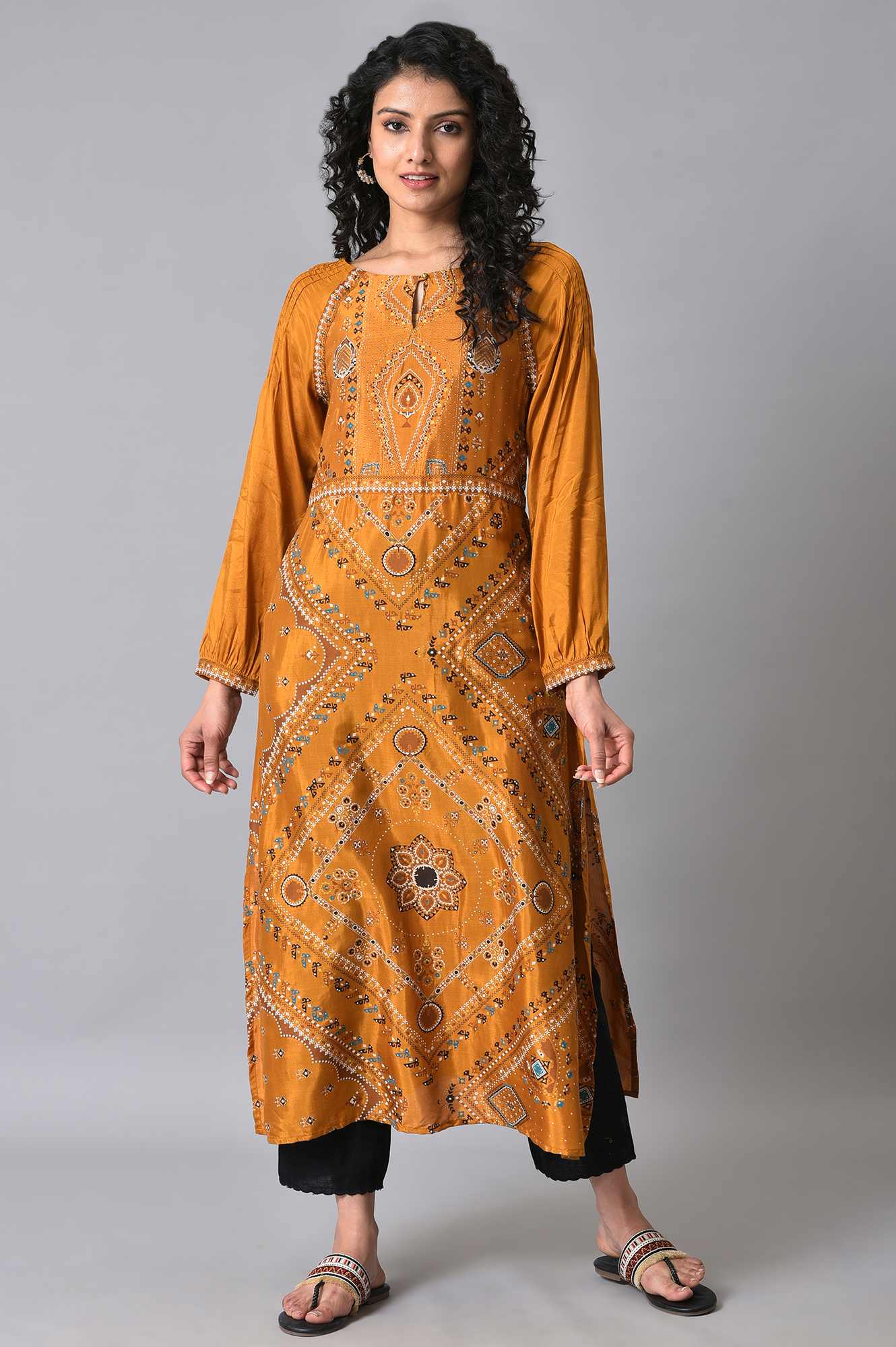 W for Woman Dark Yellow Printed kurta