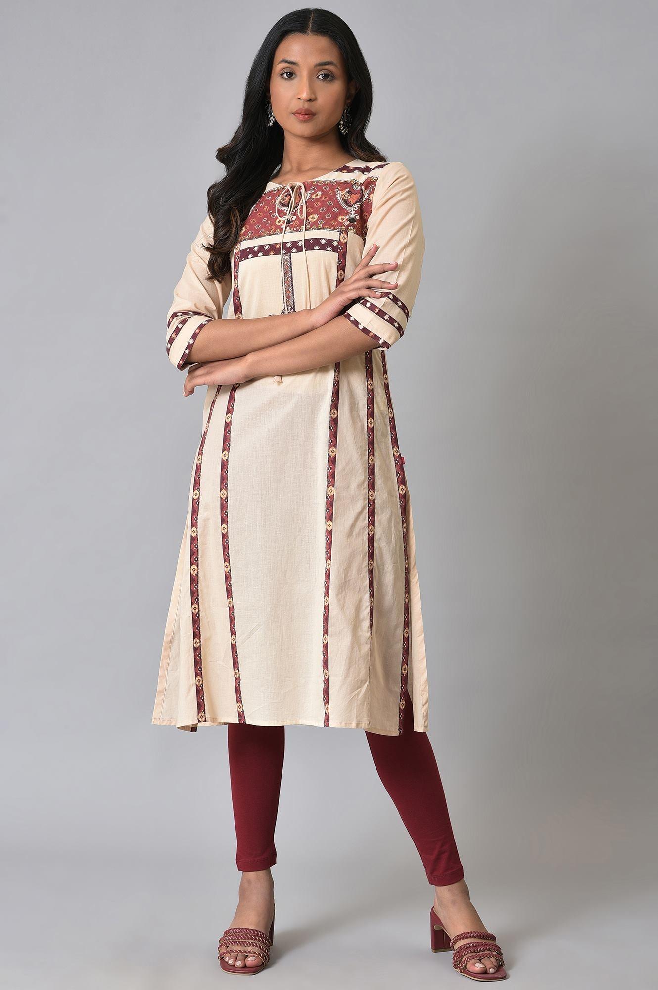 W for Woman Ecru Printed Straight Summer kurta