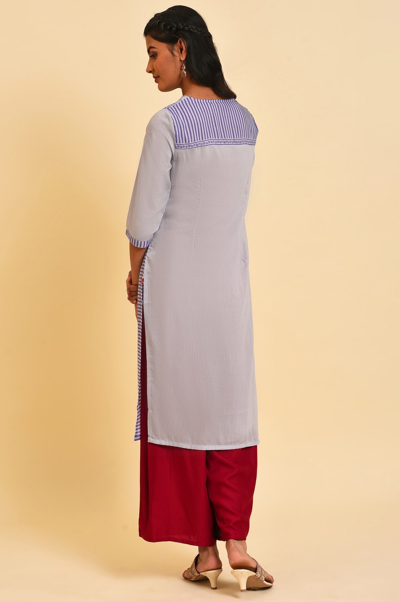 W for Woman Purple Print Mix Straight Summer Kurta