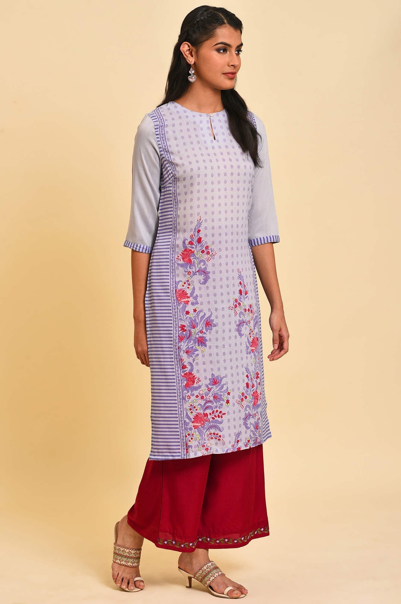 W for Woman Purple Print Mix Straight Summer Kurta