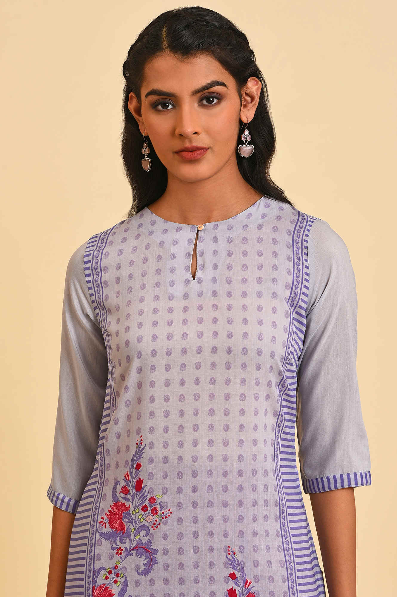 W for Woman Purple Straight Kurta and Parallel Pant Set
