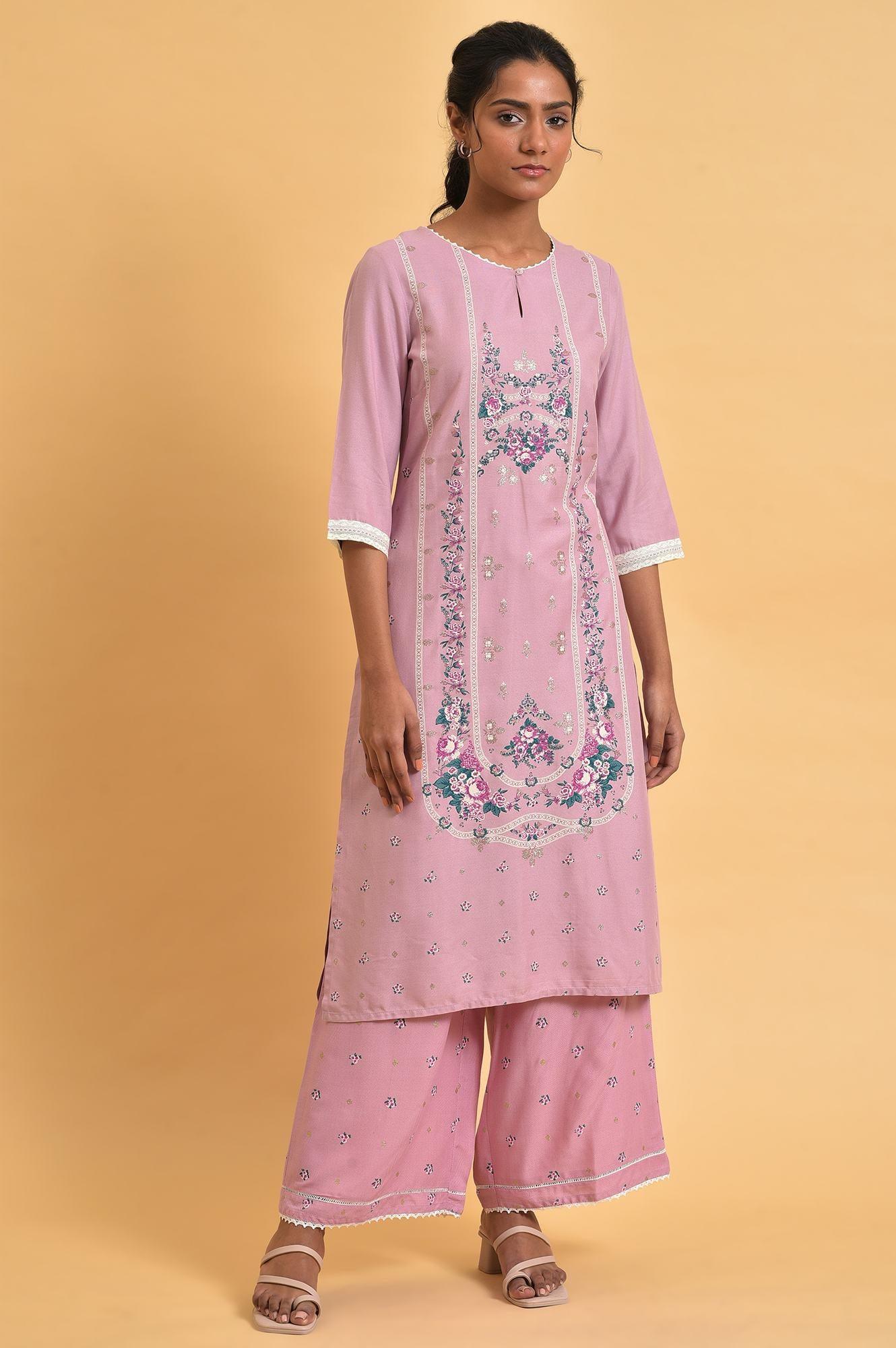 W for Woman Light Purple Printed Plus Size Straight kurta