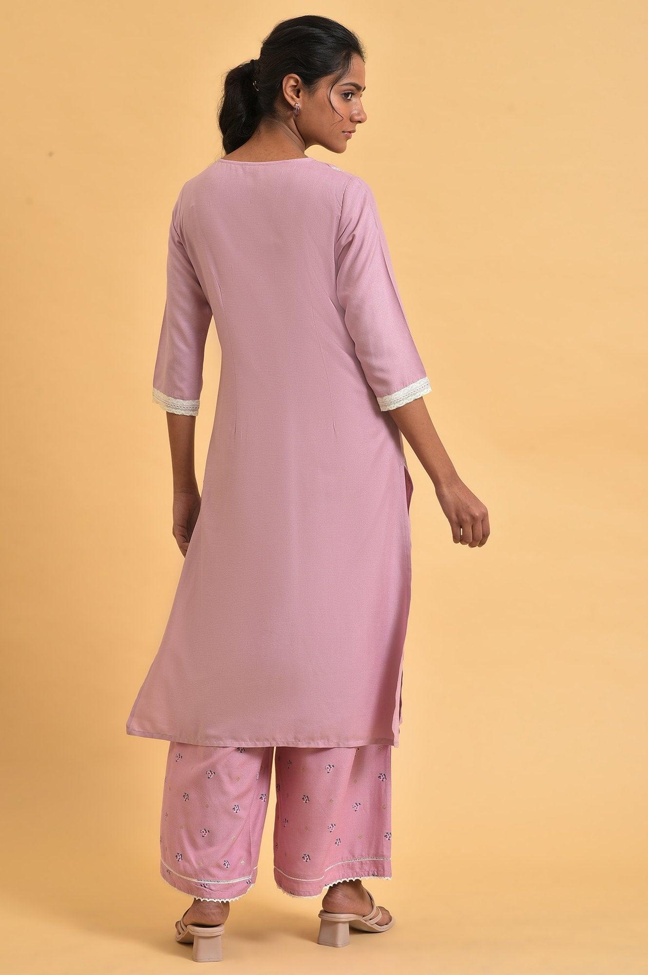 W for Woman Light Purple Printed Plus Size Straight kurta
