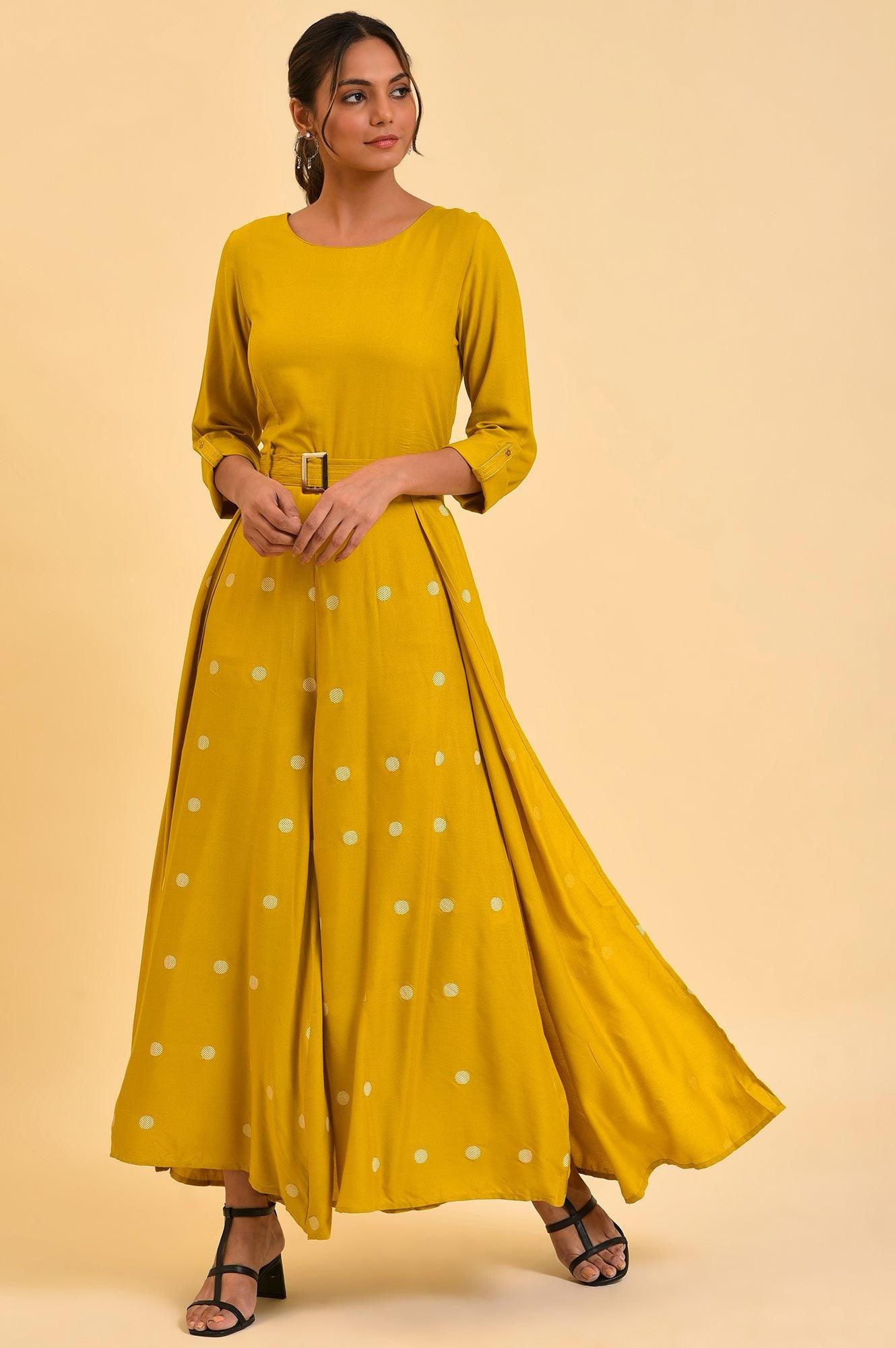 W for Woman Yellow Polka Dot Jumpsuit with Belt  Grab2Buy WforWoman Grab2Buy
