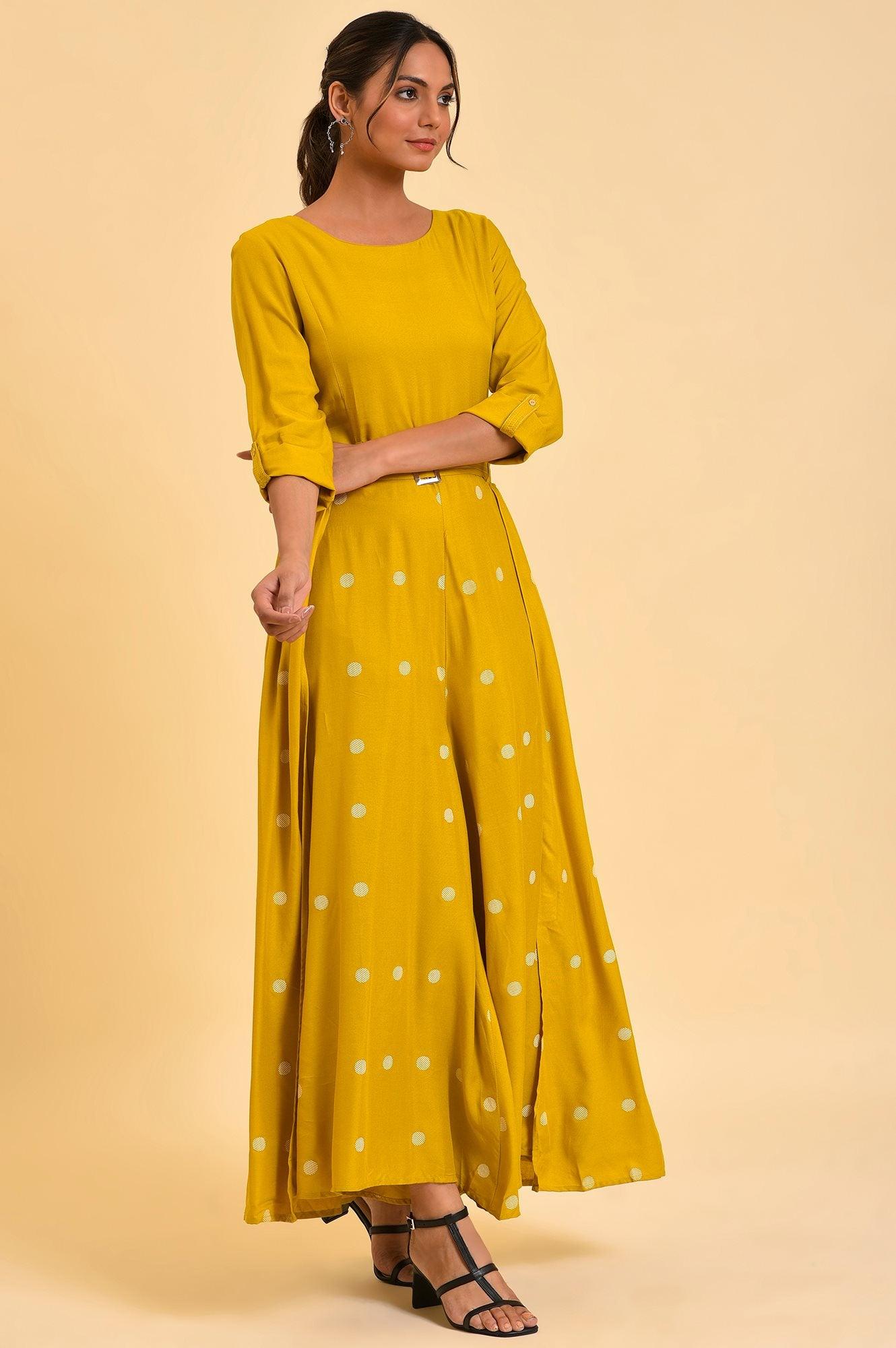 W for Woman Yellow Polka Dot Jumpsuit with Belt  Grab2Buy WforWoman Grab2Buy