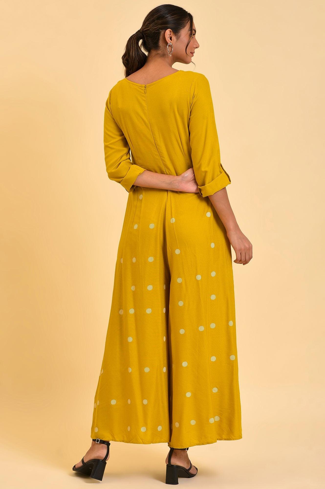 W for Woman Yellow Polka Dot Jumpsuit with Belt  Grab2Buy WforWoman Grab2Buy