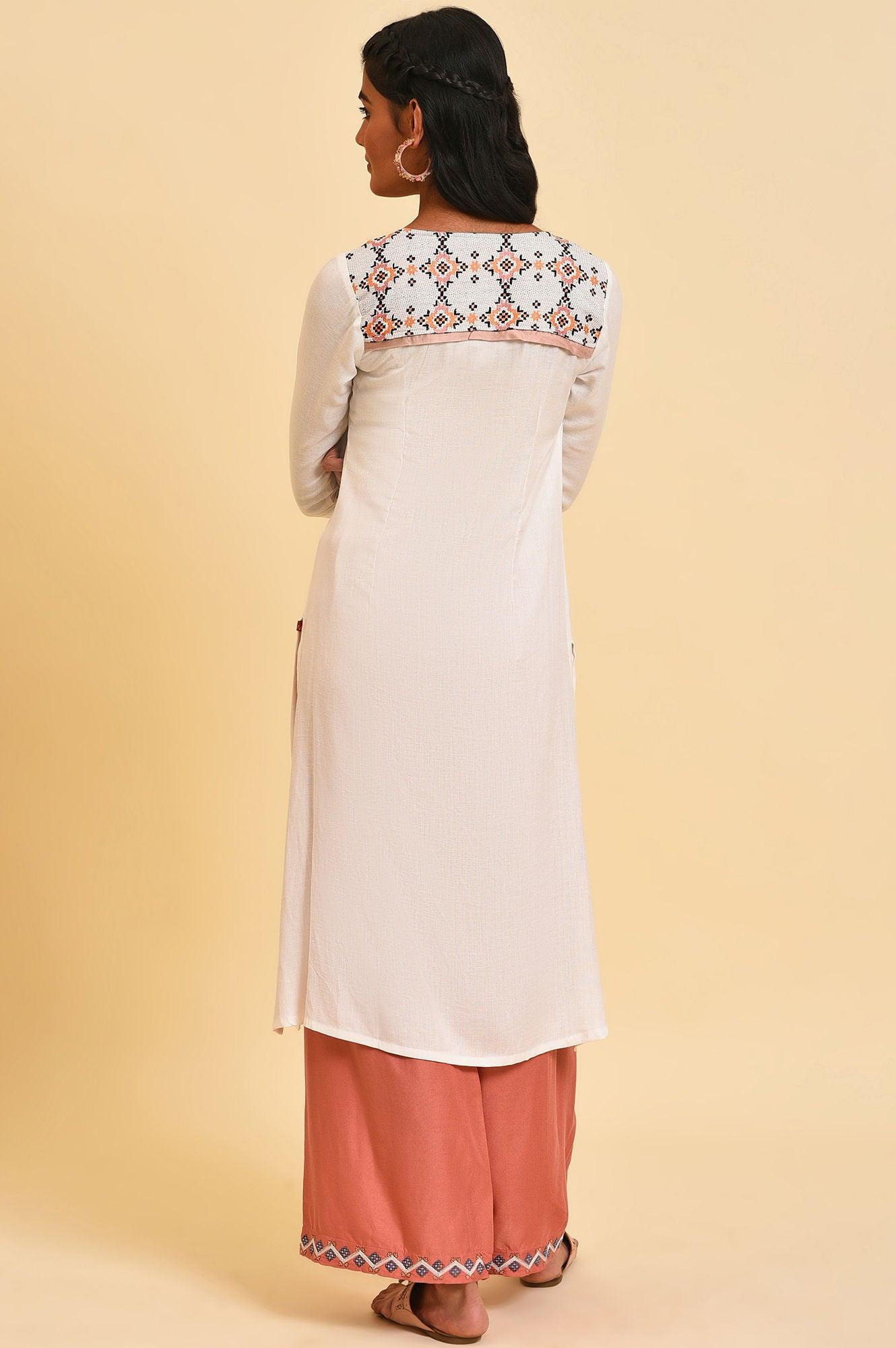 W for Woman Ecru Geometric Print Round Neck Summer kurta
